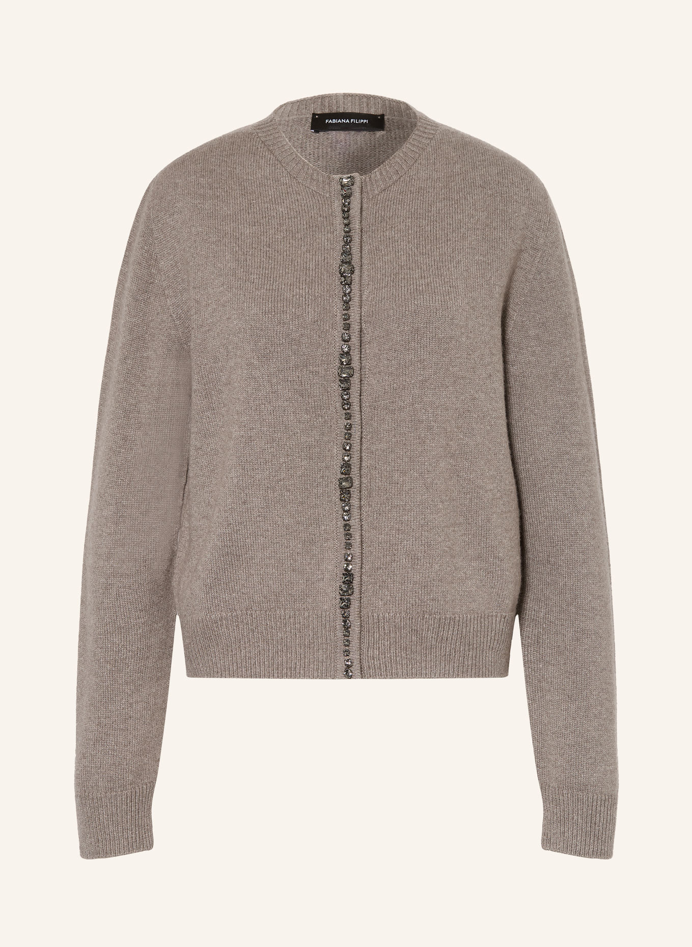 FABIANA FILIPPI Strickjacke mit Schmucksteinen: TAUPE