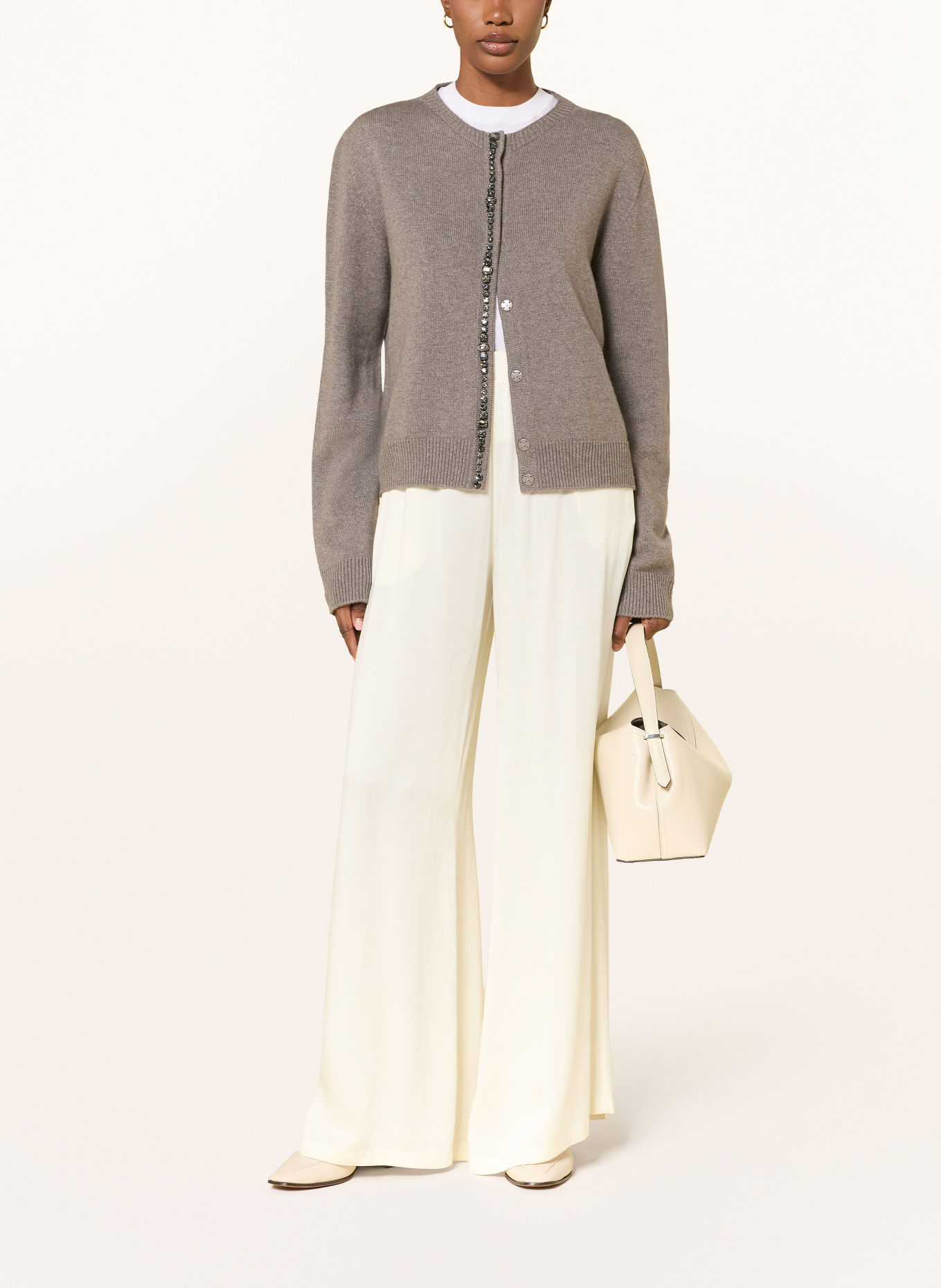 FABIANA FILIPPI Strickjacke mit Schmucksteinen: TAUPE