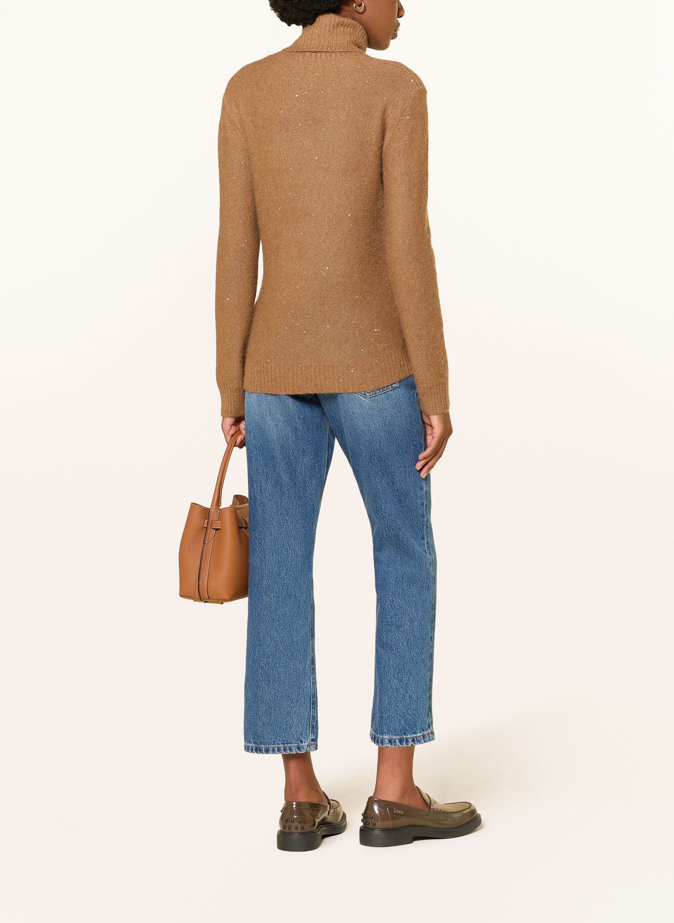 FABIANA FILIPPI Turtleneck sweater with sequins: COGNAC