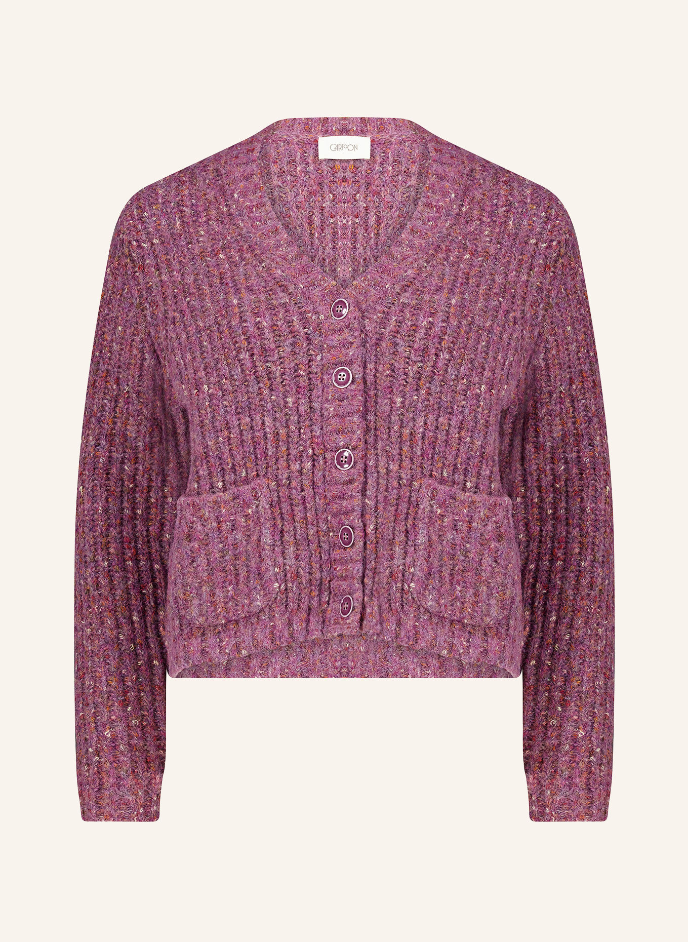 CARTOON Cardigan: PURPLE / ECRU / DARK ORANGE