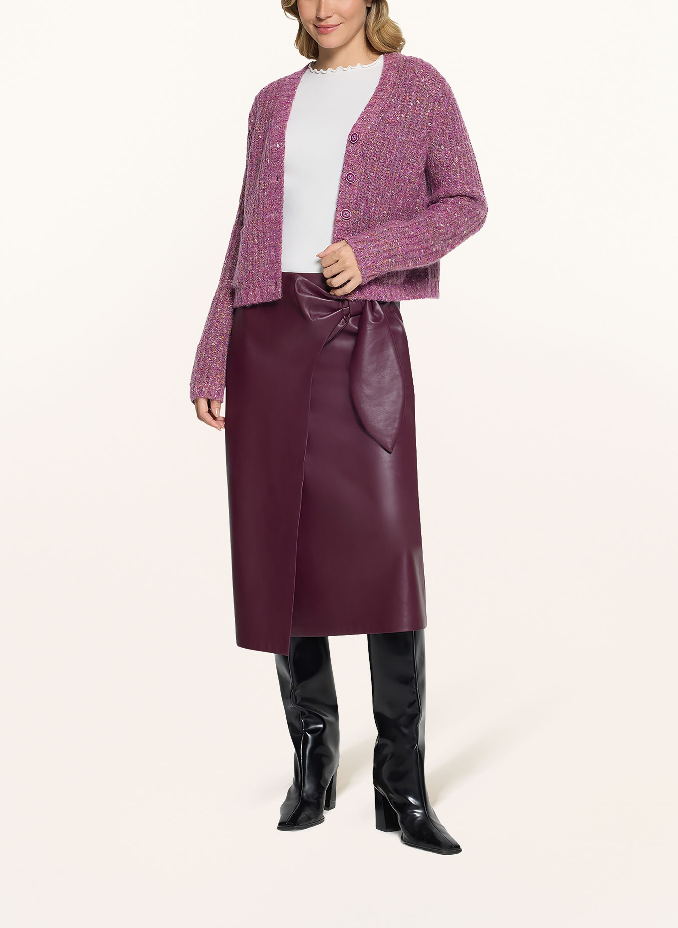 CARTOON Cardigan: PURPLE / ECRU / DARK ORANGE