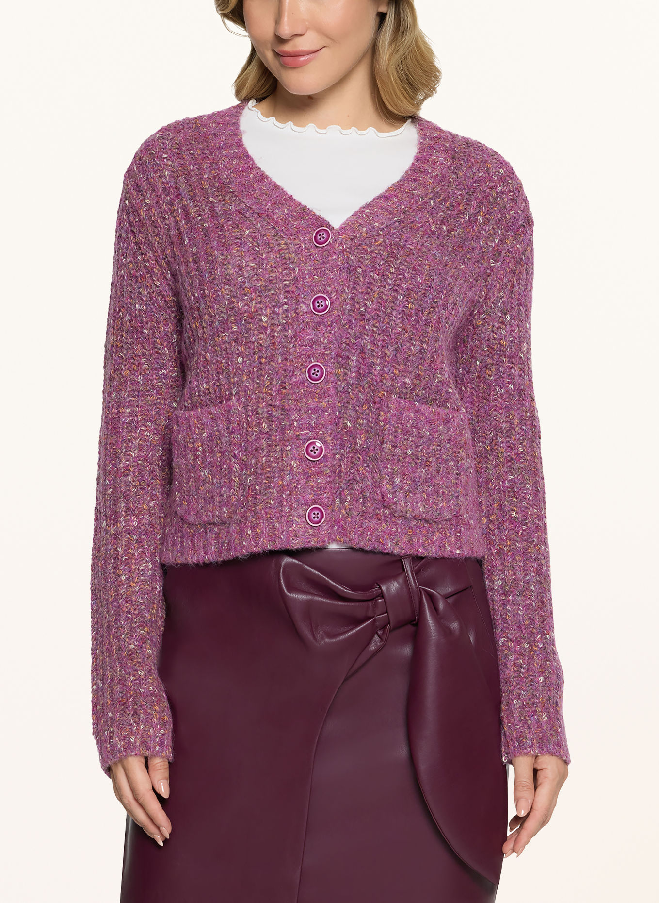 CARTOON Cardigan: PURPLE / ECRU / DARK ORANGE