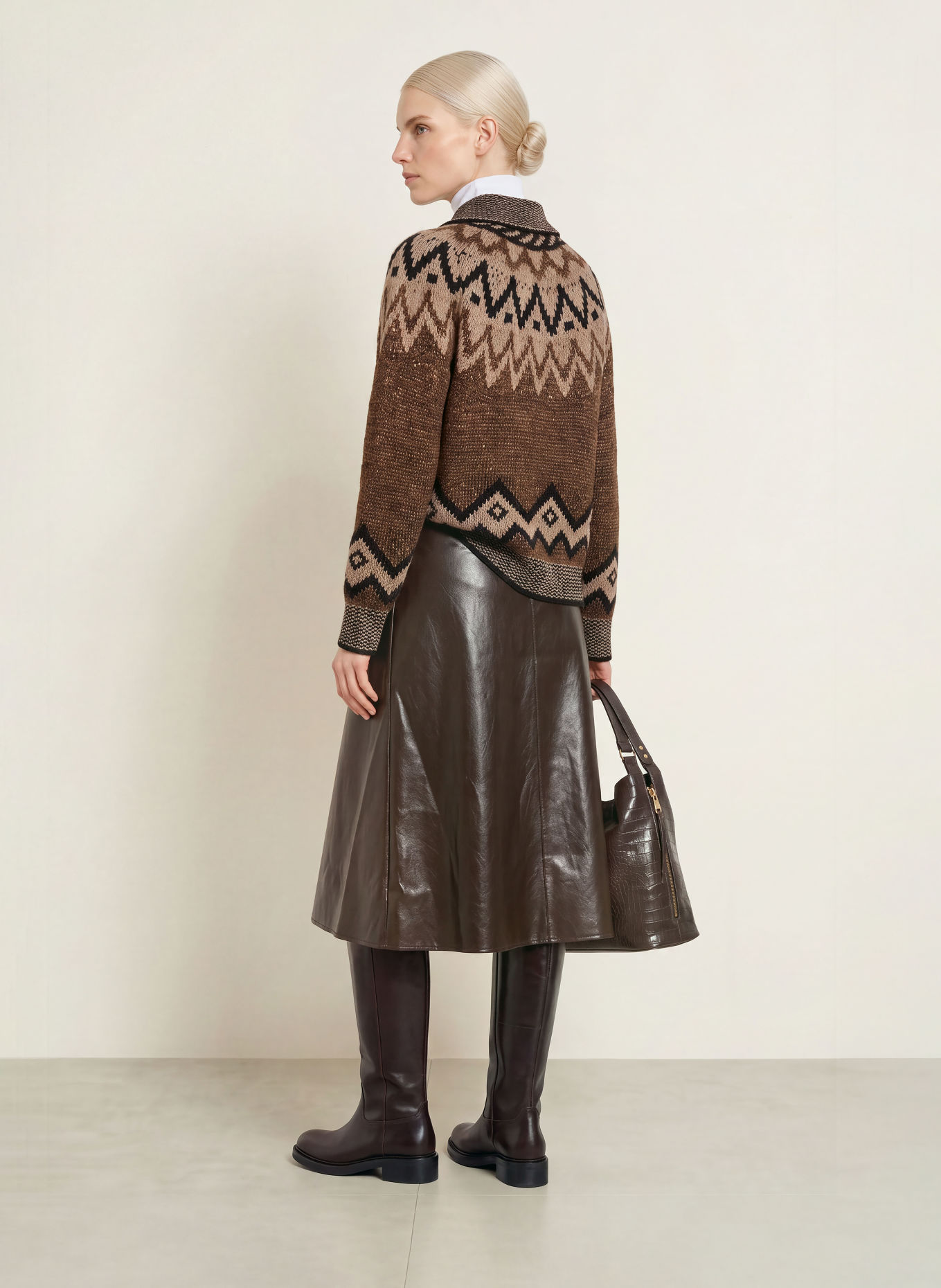 CARTOON Faux-leather skirt: DARK BROWN