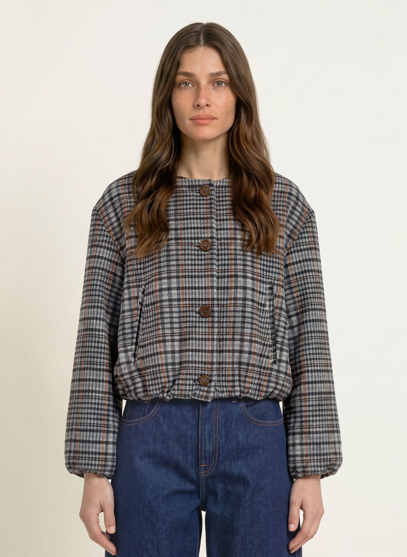 IQ STUDIO Bomber jacket: DARK GRAY / LIGHT GRAY / SALMON