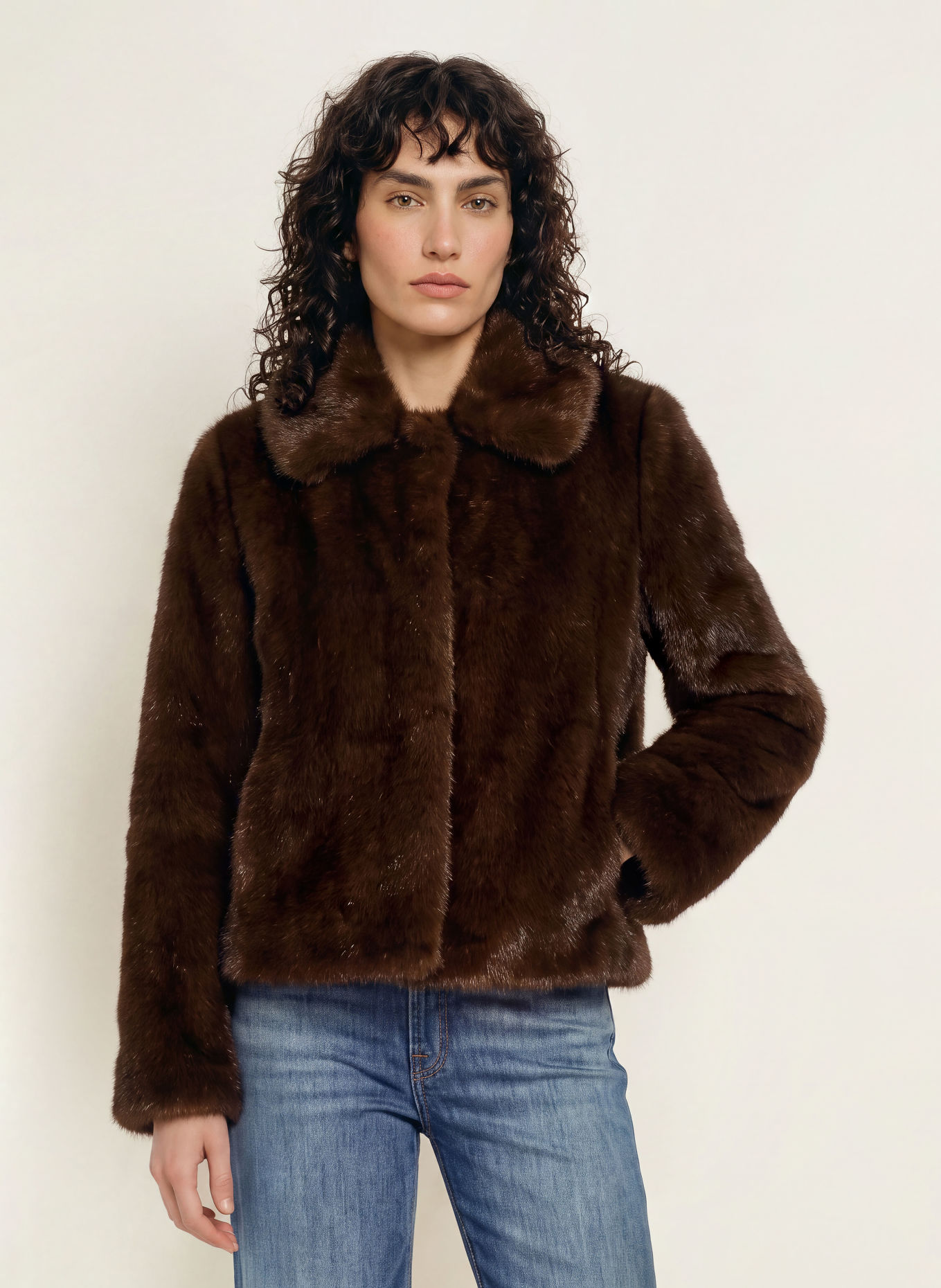 IQ STUDIO Faux Fur Jacket: DARK BROWN