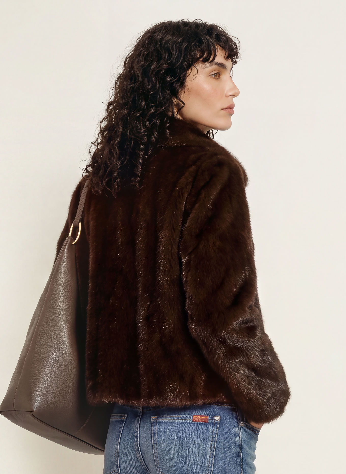 IQ STUDIO Faux Fur Jacket: DARK BROWN