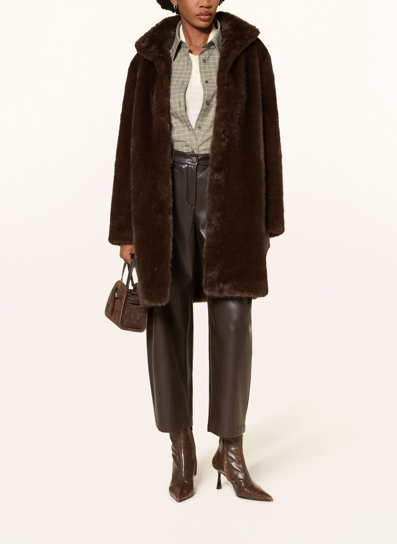 IQ STUDIO Faux Fur Coat: BROWN