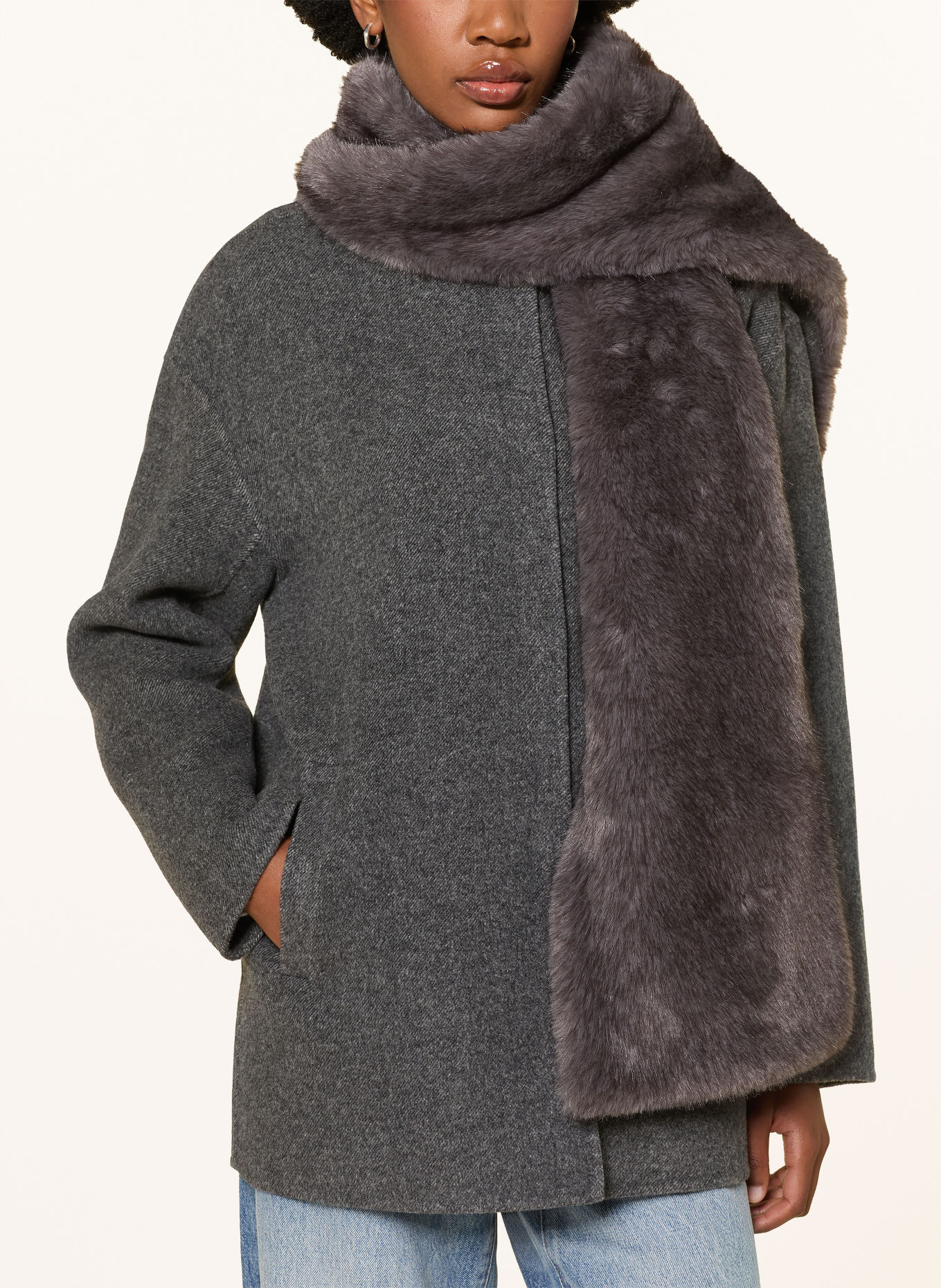 IQ STUDIO Jacke mit abnehmbarem Kunstfell-Schal: DUNKELGRAU