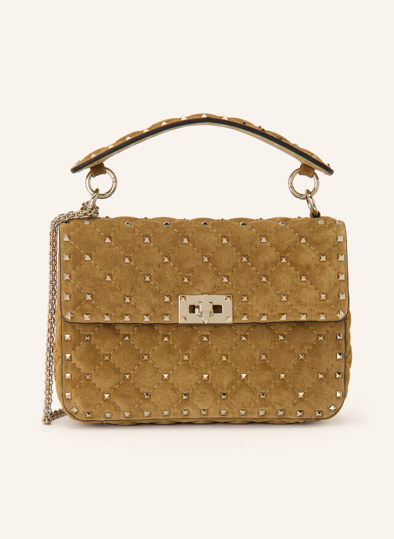 VALENTINO GARAVANI Schoudertas ROCKSTUD SPIKE MEDIUM met studs: BEIGE / GOUD