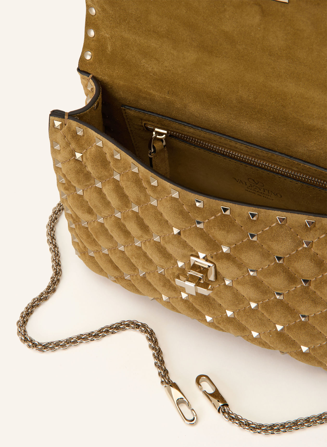 VALENTINO GARAVANI Schoudertas ROCKSTUD SPIKE MEDIUM met studs: BEIGE / GOUD