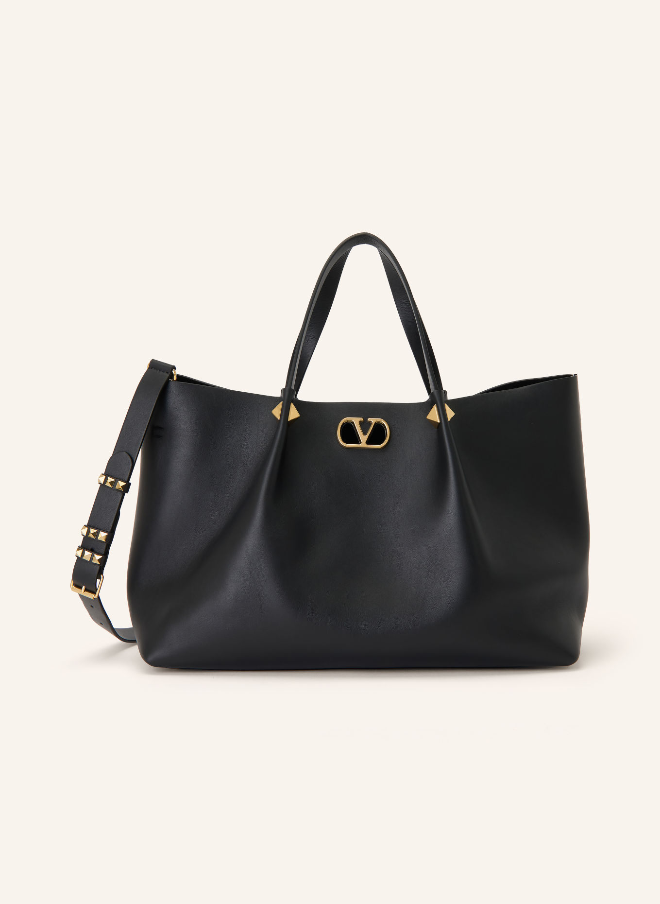 VALENTINO GARAVANI Shoppers VLOGO SIGNATURE LARGE met Pouch: ZWART / GOUD