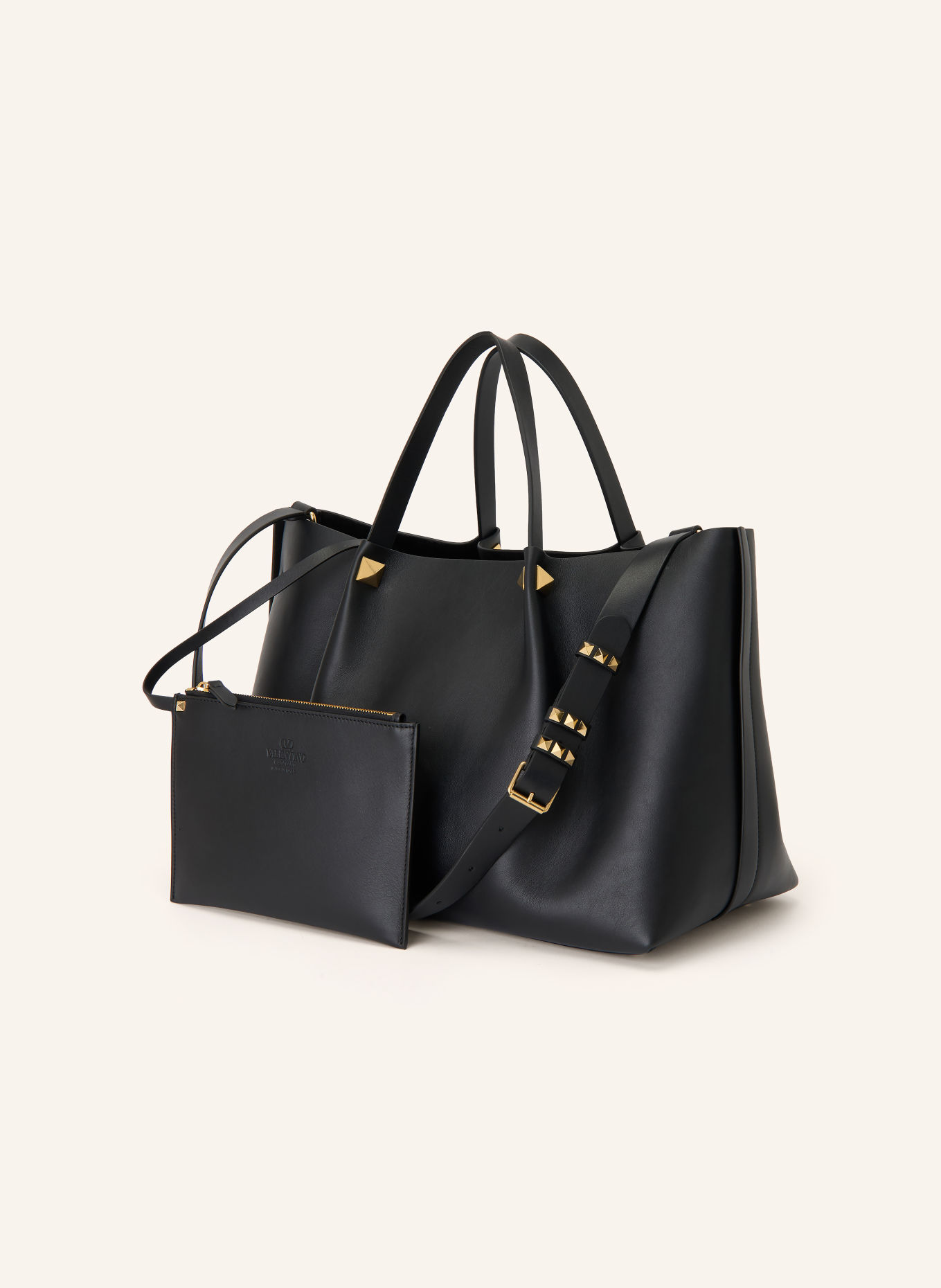 VALENTINO GARAVANI Shoppers VLOGO SIGNATURE LARGE met Pouch: ZWART / GOUD