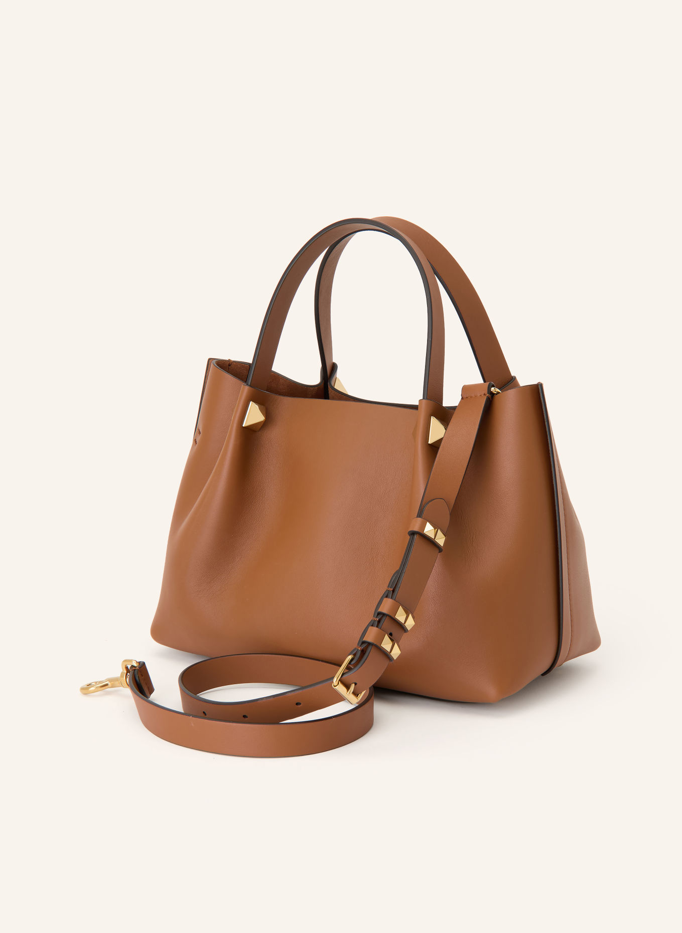 VALENTINO GARAVANI Handtas VLOGO SIGNATURE SMALL met studs: BRUIN / GOUD