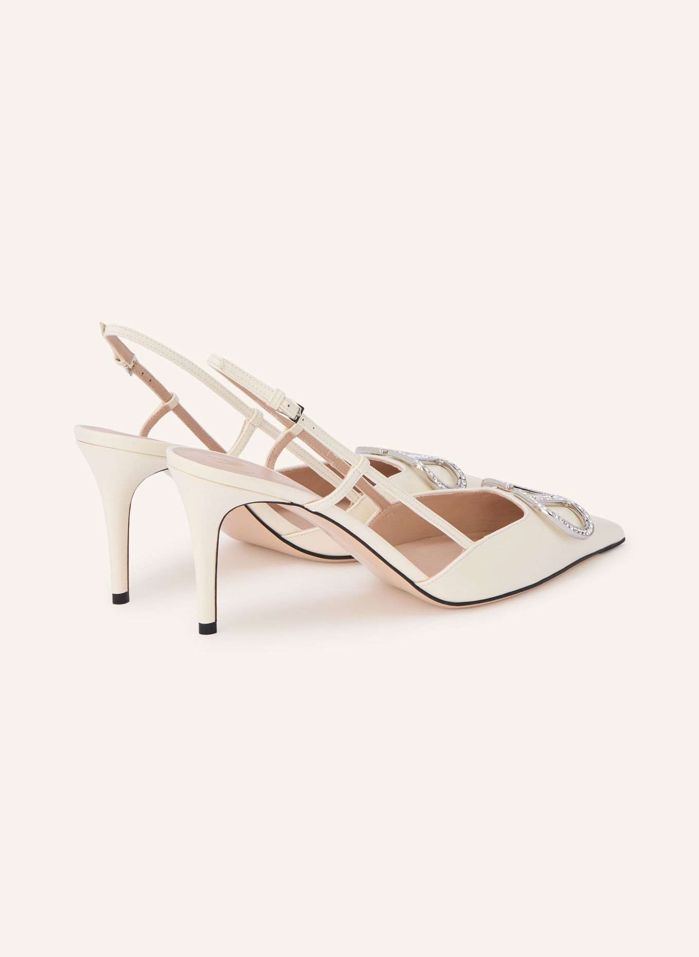 VALENTINO GARAVANI VLOGO SIGNATURE Slingback pumps with Rhinestones: WHITE