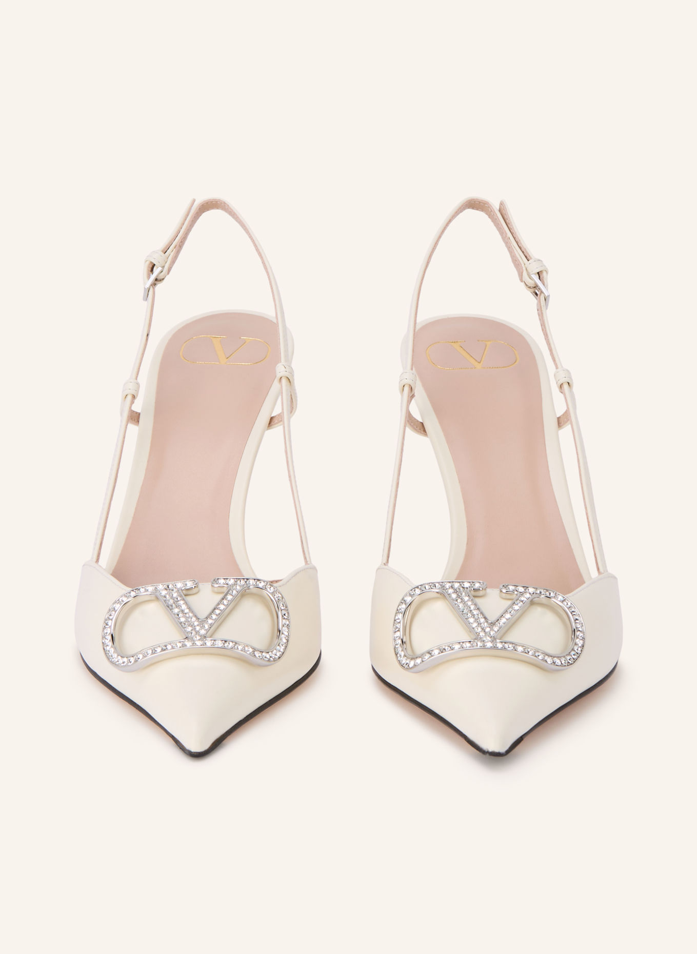 VALENTINO GARAVANI VLOGO SIGNATURE Slingback pumps with Rhinestones: WHITE