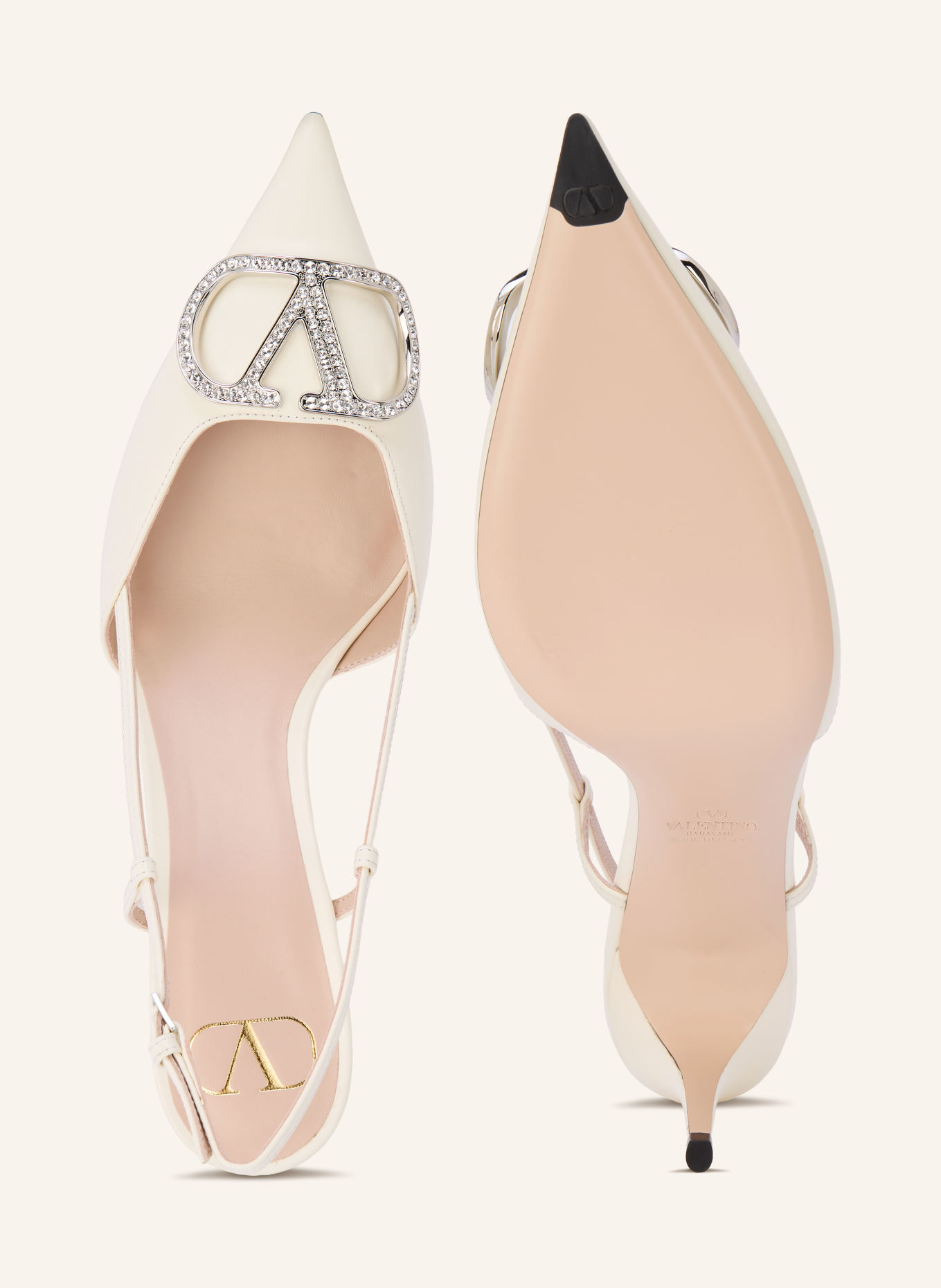VALENTINO GARAVANI VLOGO SIGNATURE Slingback pumps with Rhinestones: WHITE