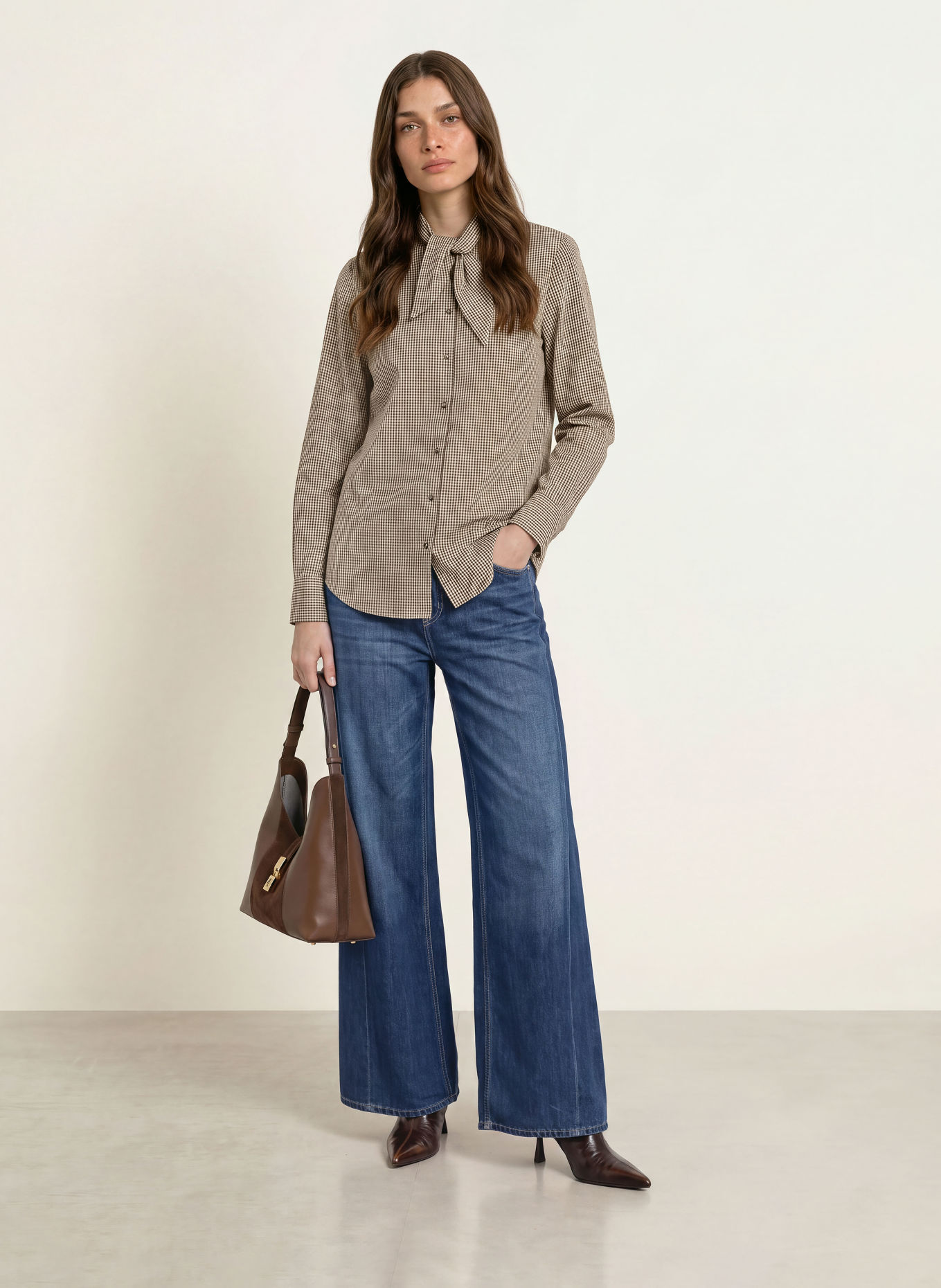 Soluzione Tie-neck blouse: BROWN / LIGHT BROWN / BLACK