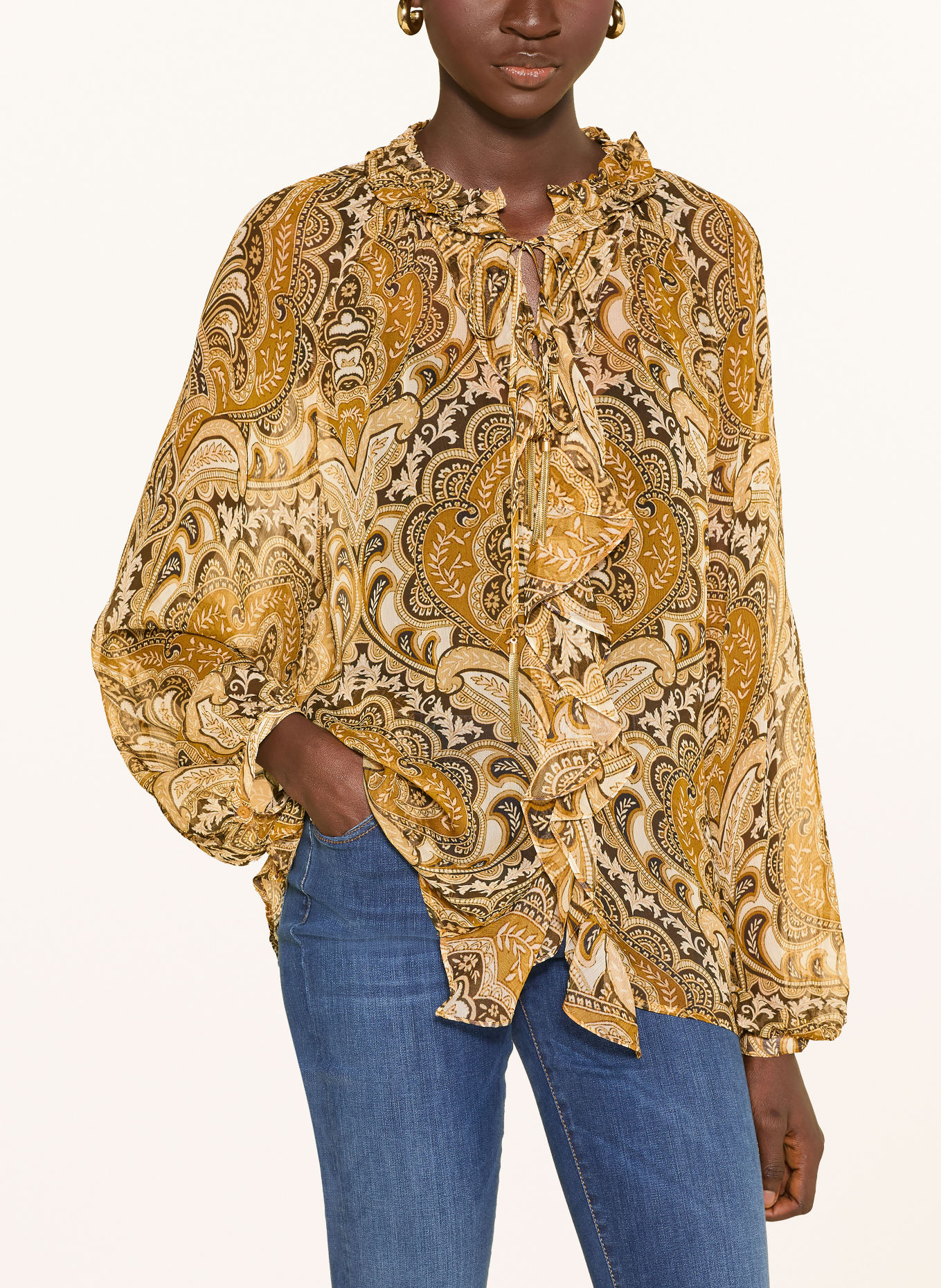 Grace VENICE Blouse with Ruffles: LIGHT BROWN / CAMEL / DARK BROWN