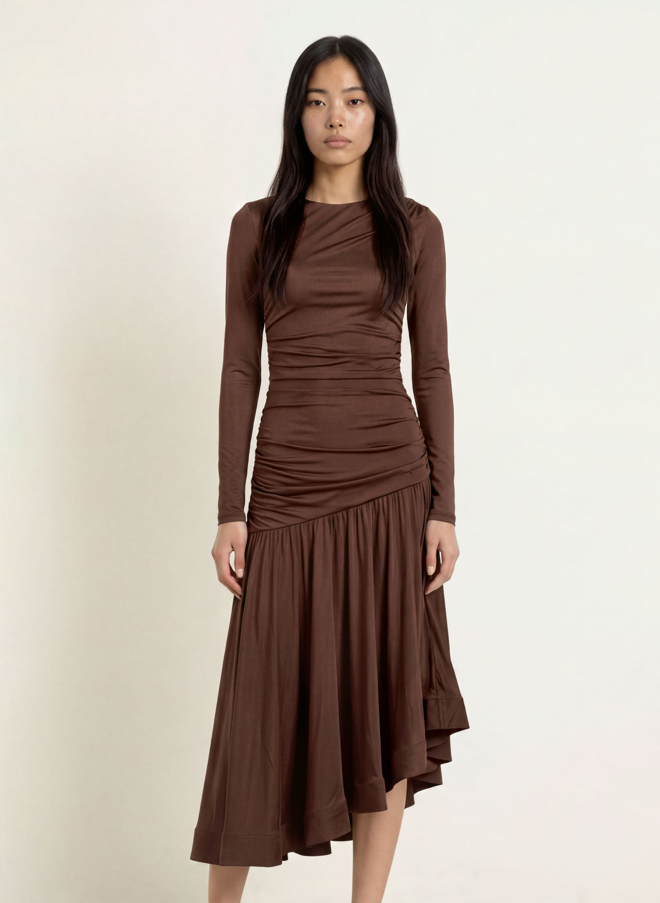 MALINA LIONELLE Jersey Evening Dress: DARK BROWN