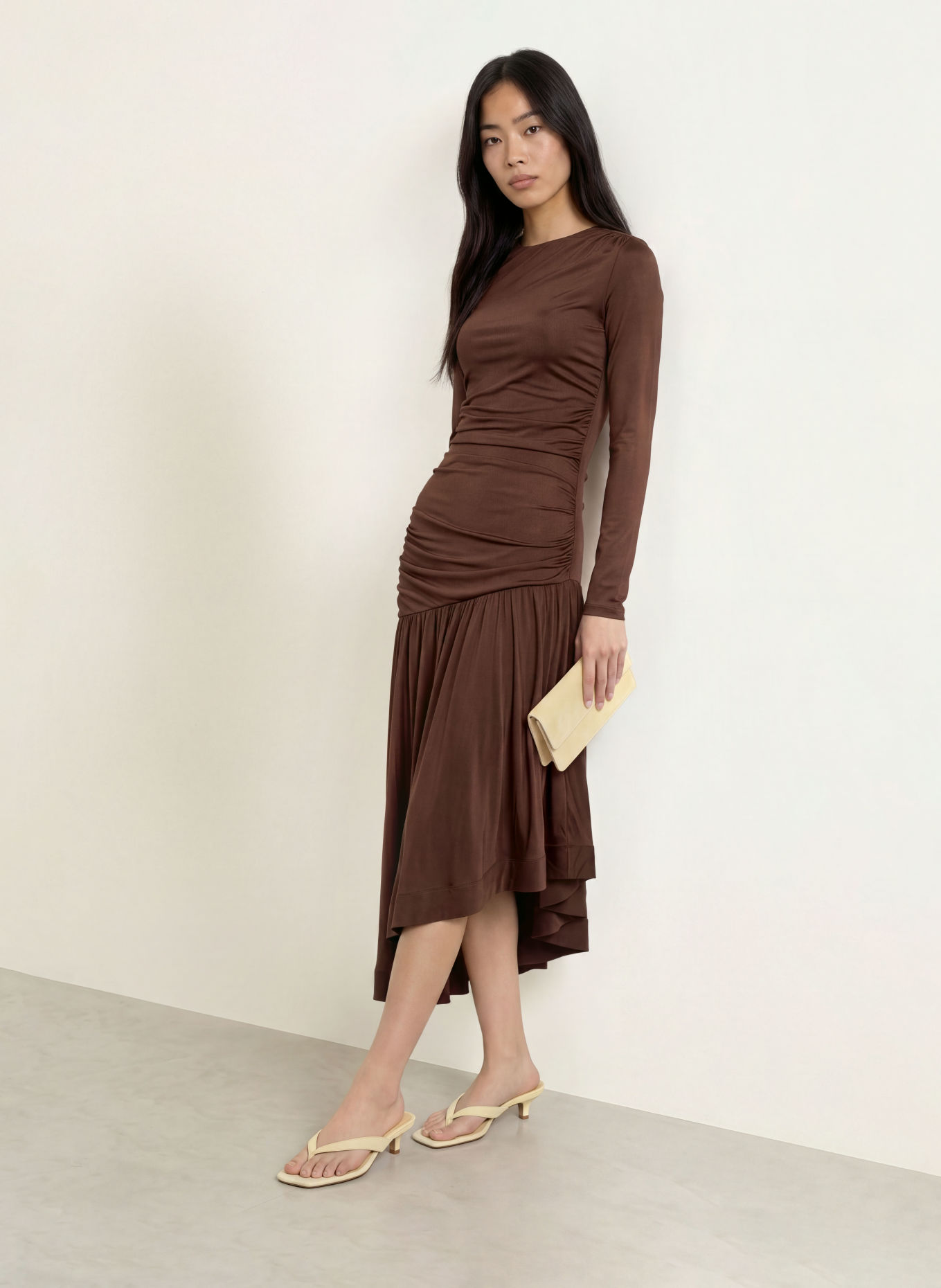 MALINA LIONELLE Jersey Evening Dress: DARK BROWN
