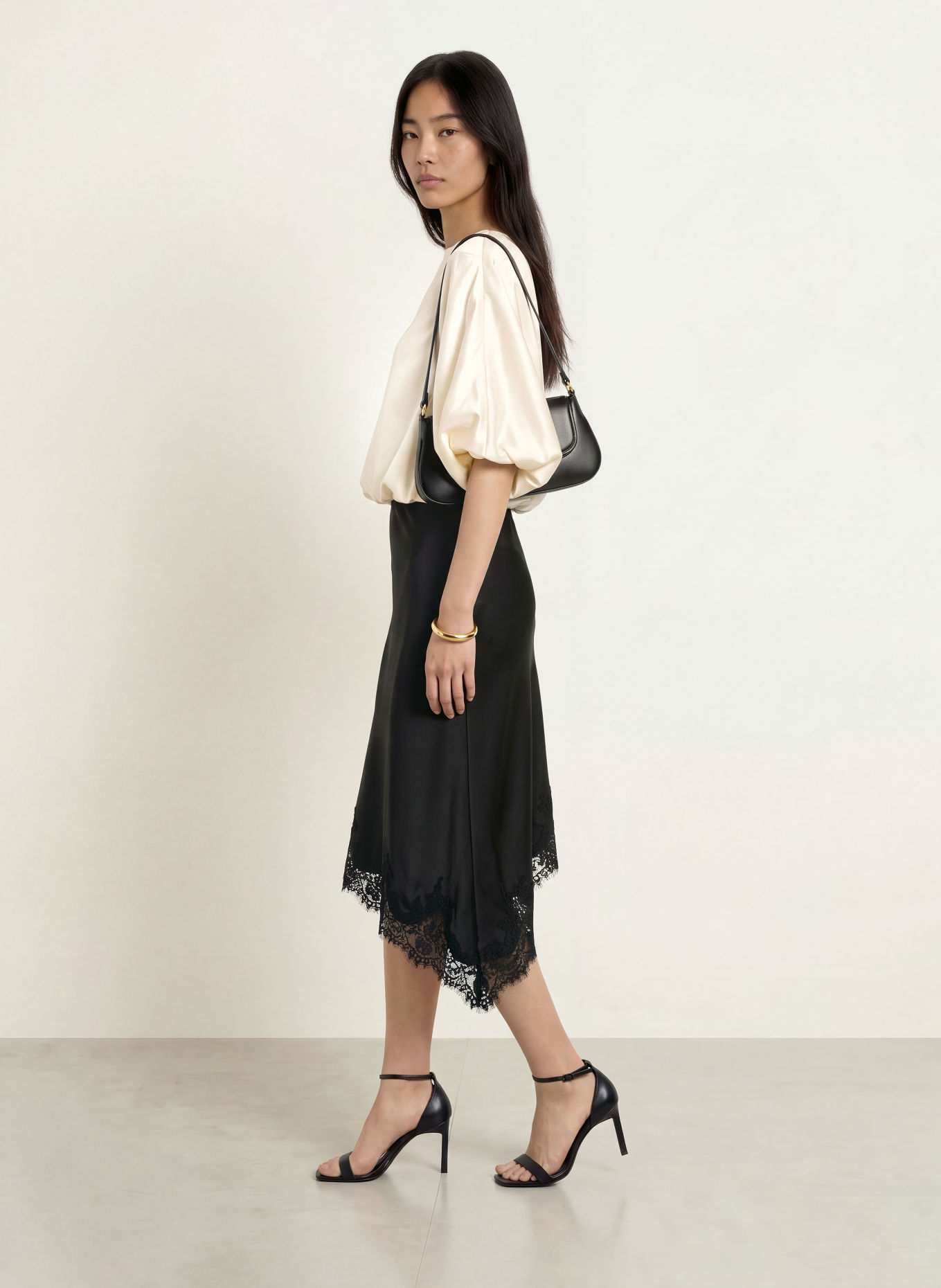 MALINA HAVANNA Satin Shirt Blouse with 3/4-Length Sleeves: CREAM