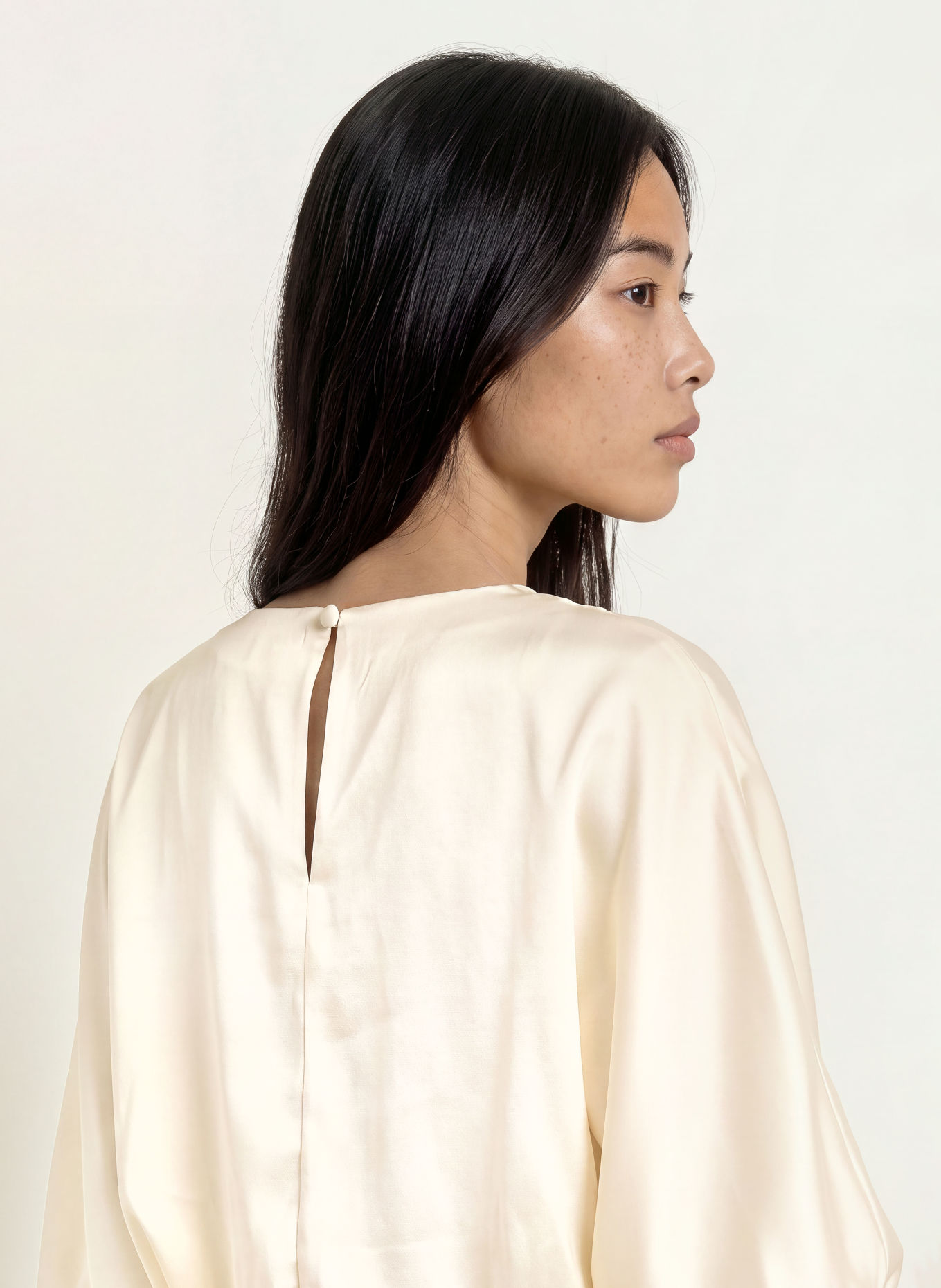 MALINA HAVANNA Satin Shirt Blouse with 3/4-Length Sleeves: CREAM