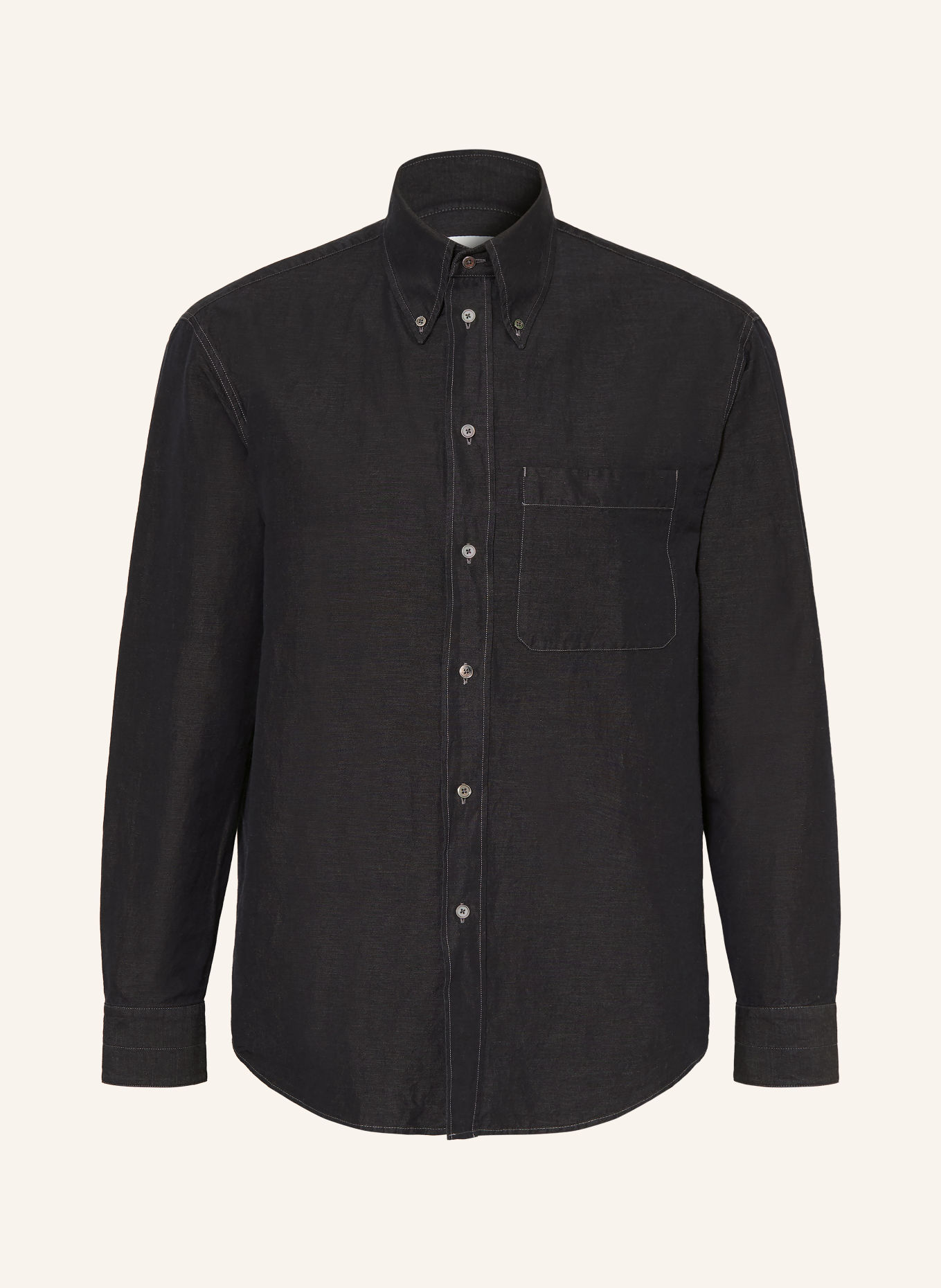 LEMAIRE Comfort Fit Shirt in a Denim Look with Linen: DARK GRAY