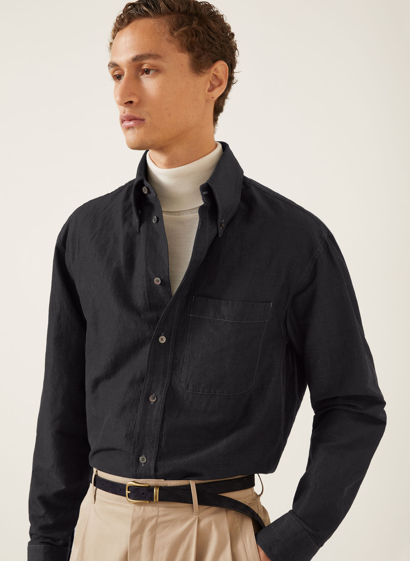 LEMAIRE Comfort Fit Shirt in a Denim Look with Linen: DARK GRAY