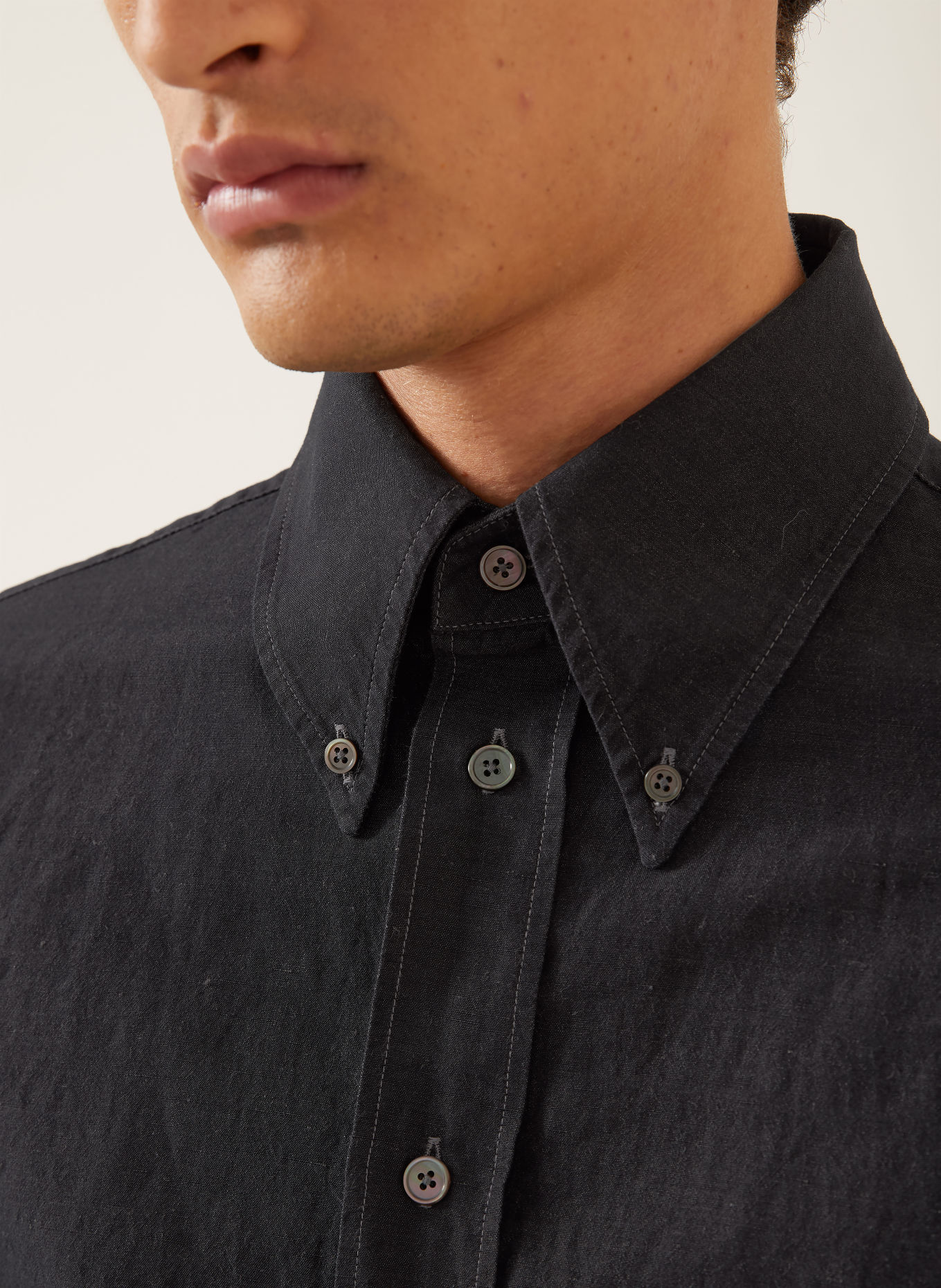 LEMAIRE Comfort Fit Shirt in a Denim Look with Linen: DARK GRAY