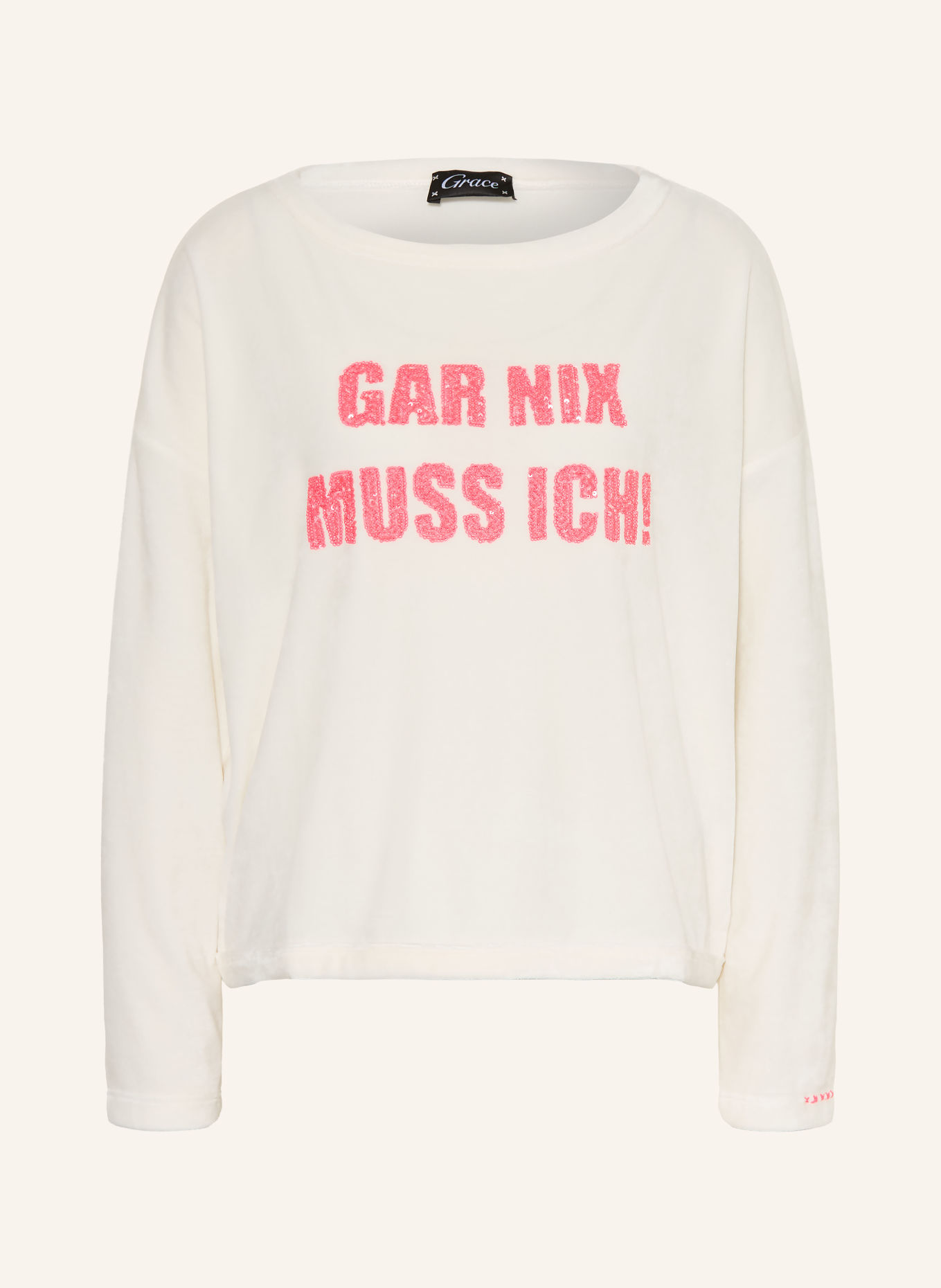 Grace Longsleeve GAR NIX van fleece met pailletten: WIT / ROZE