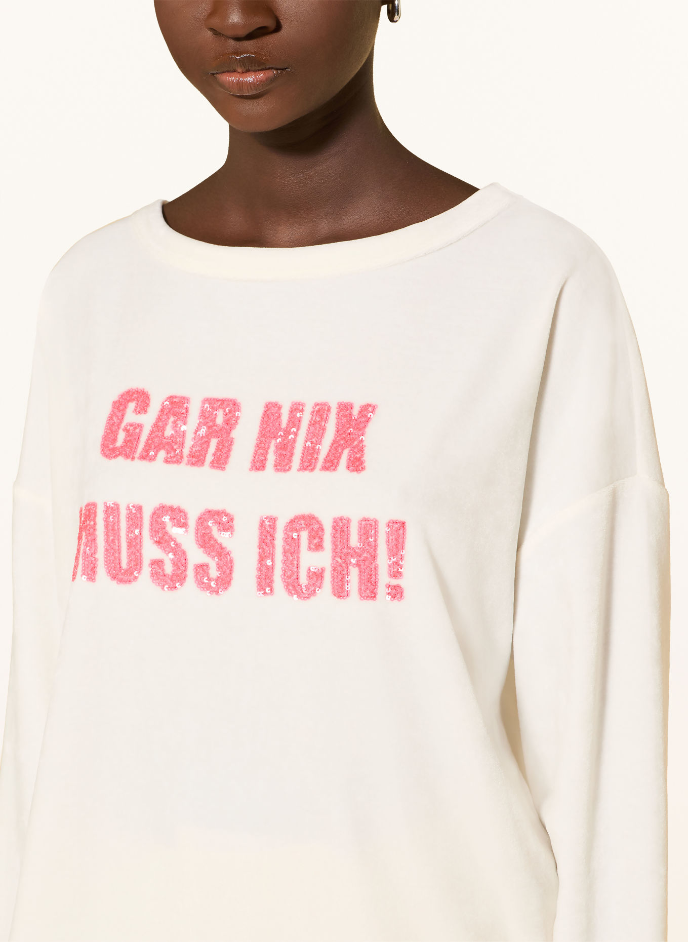 Grace Longsleeve GAR NIX van fleece met pailletten: WIT / ROZE