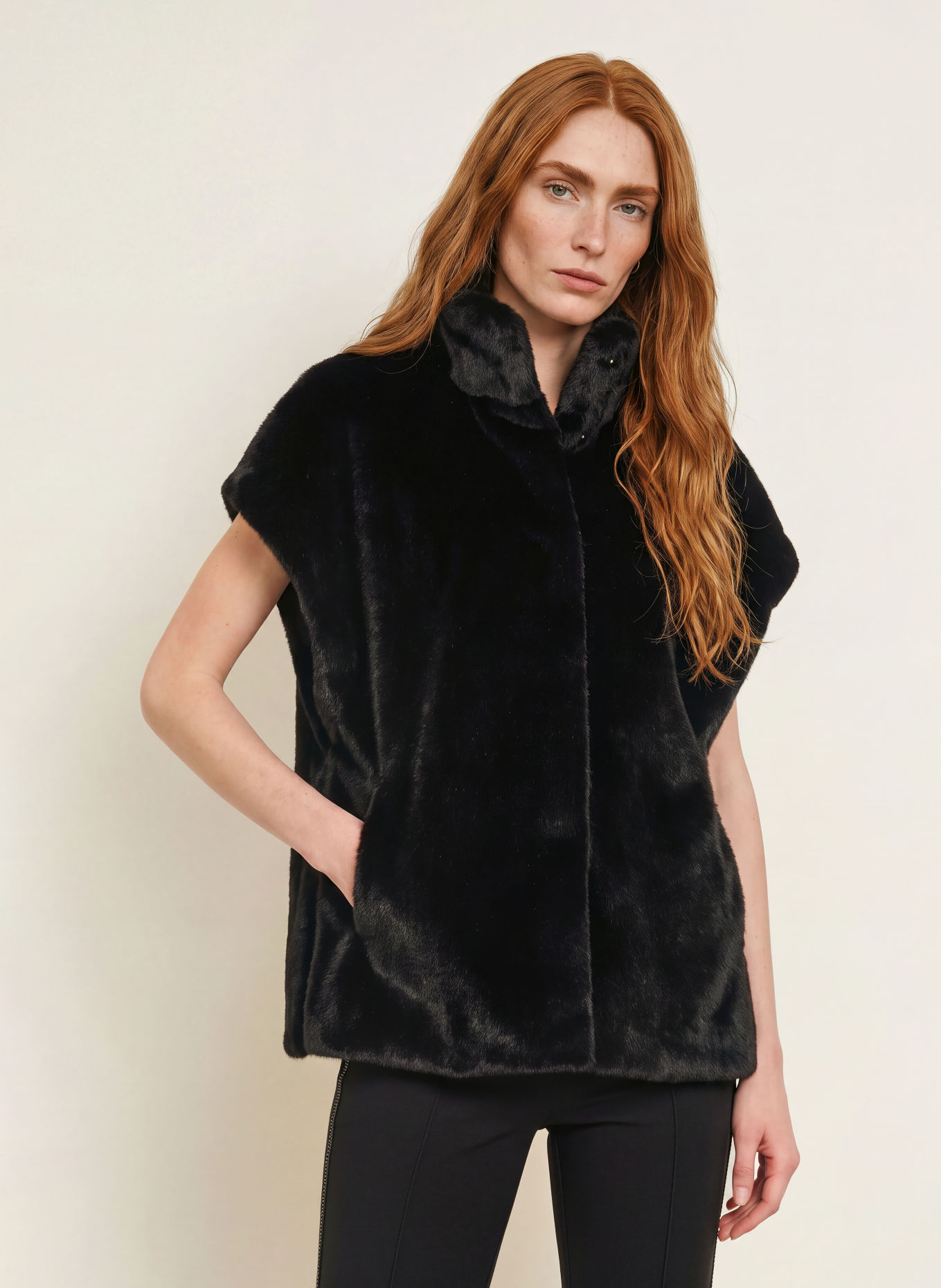 Joseph Ribkoff Faux Fur Vest: BLACK