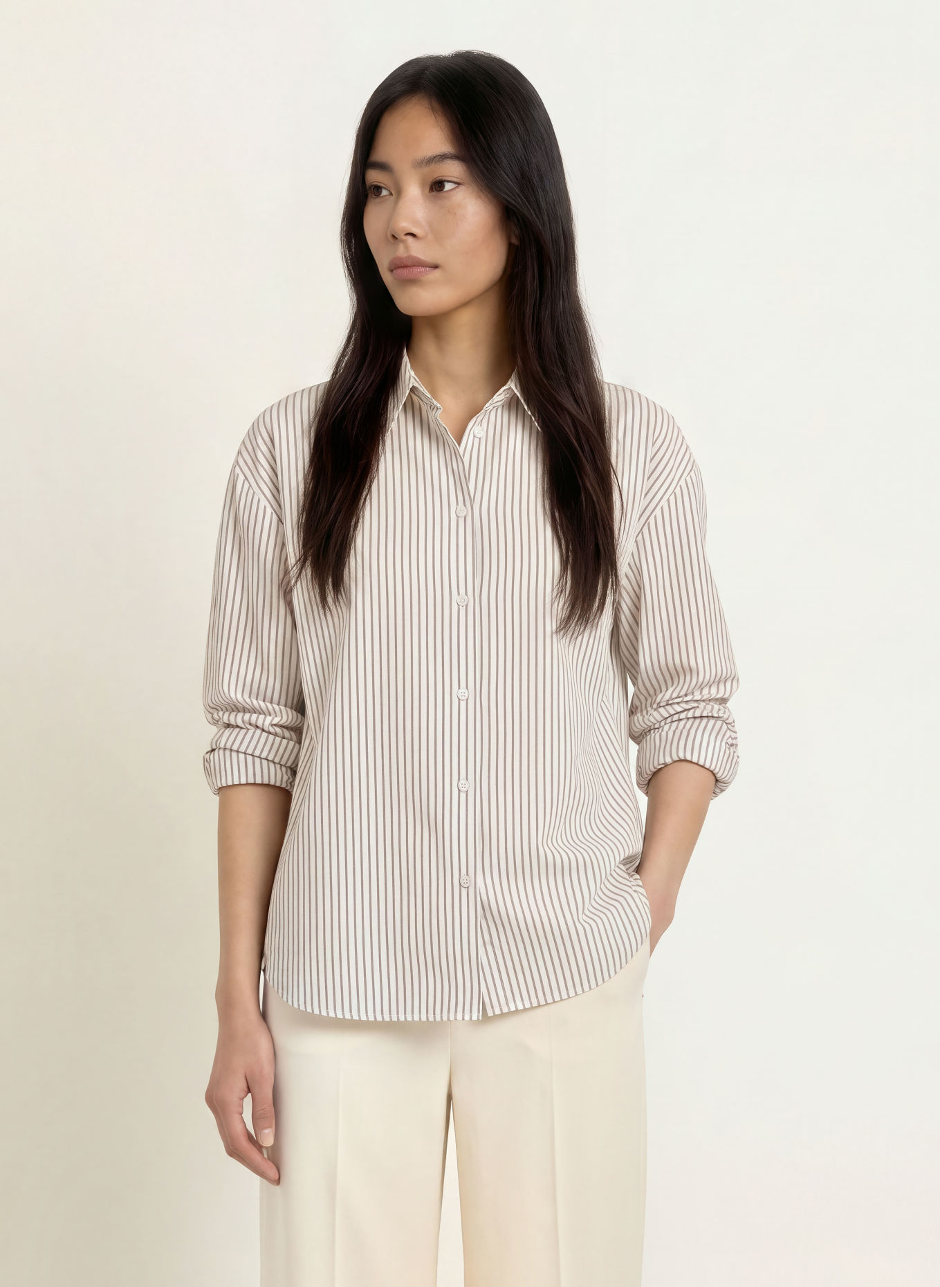 CINQUE Skjortebluse CITARINA: HVID / KHAKI / SORT