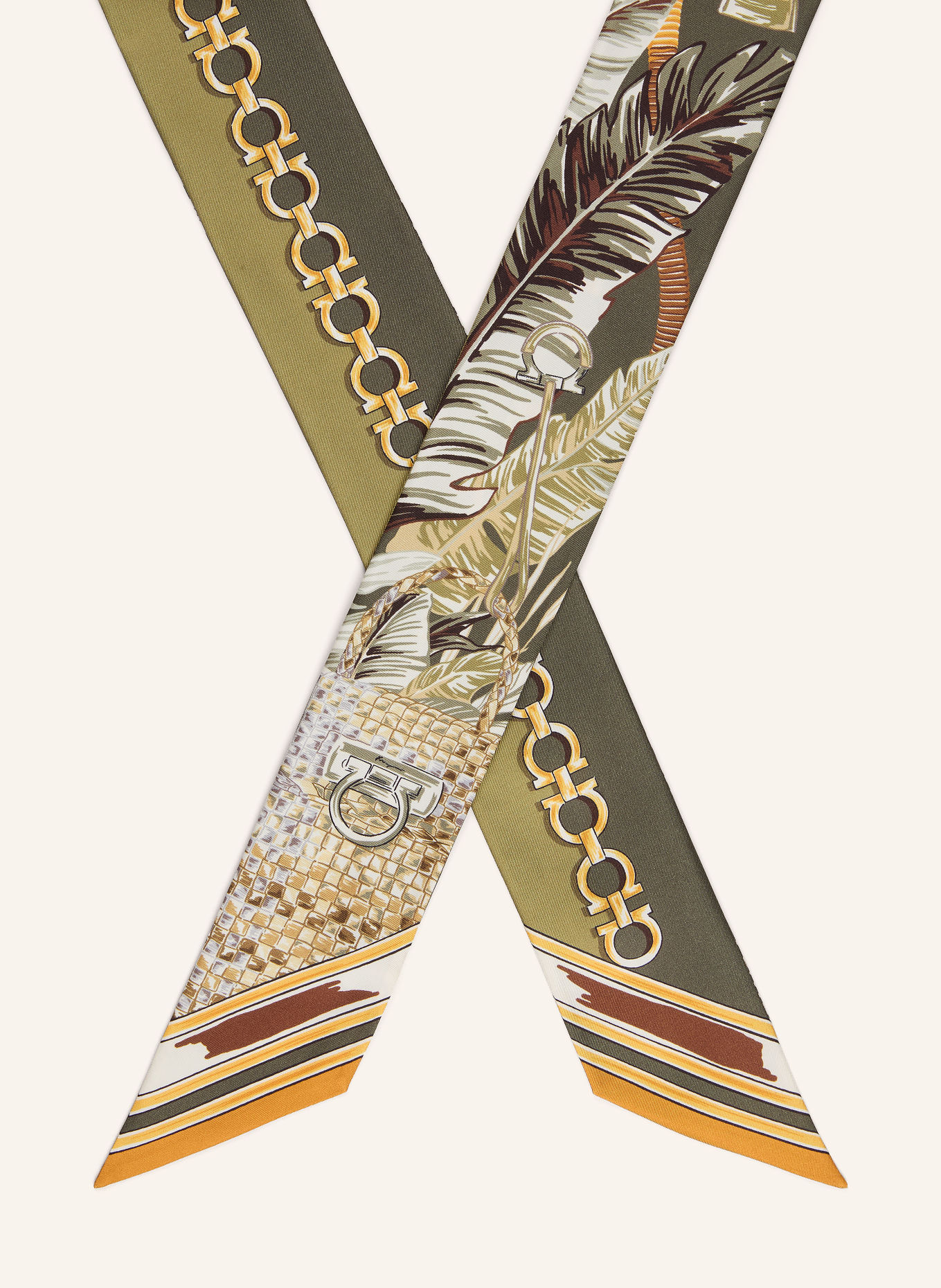 FERRAGAMO Silk scarf: OLIVE / BROWN / DARK YELLOW