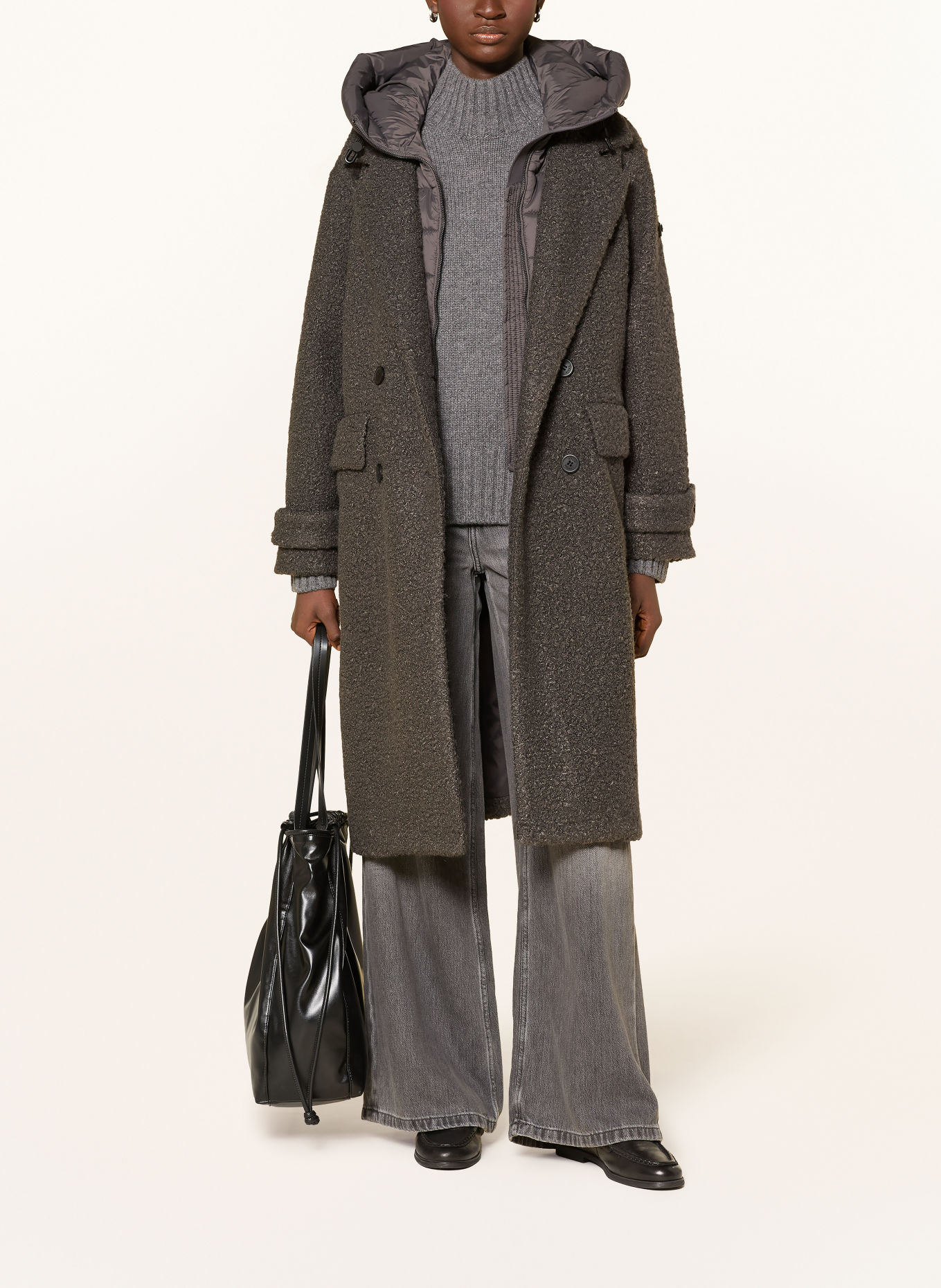 khujo JIMENA Bouclé Coat with Removable Trim: GRAY