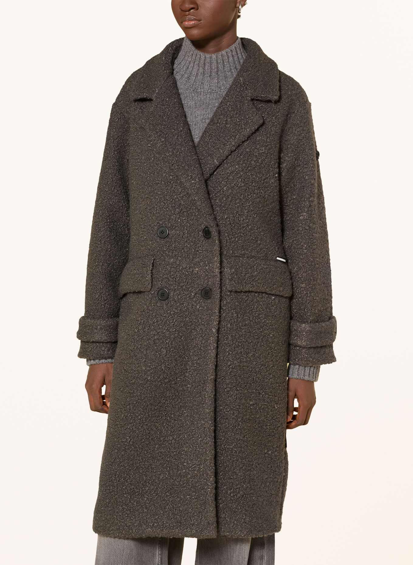 khujo JIMENA Bouclé Coat with Removable Trim: GRAY