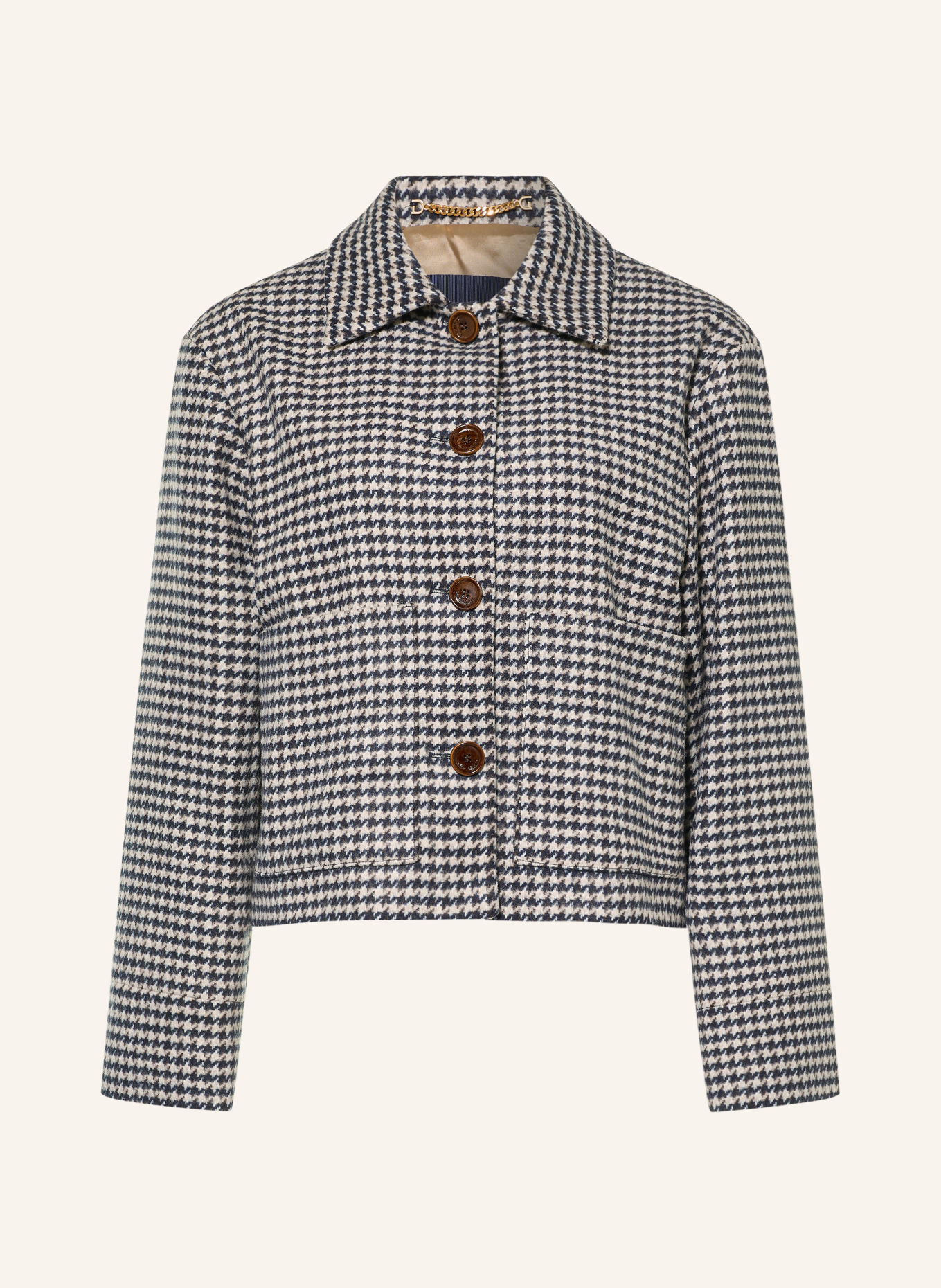 pamela henson PHJOSKE Boxy Jacket: DARK BLUE / DARK BROWN / BEIGE