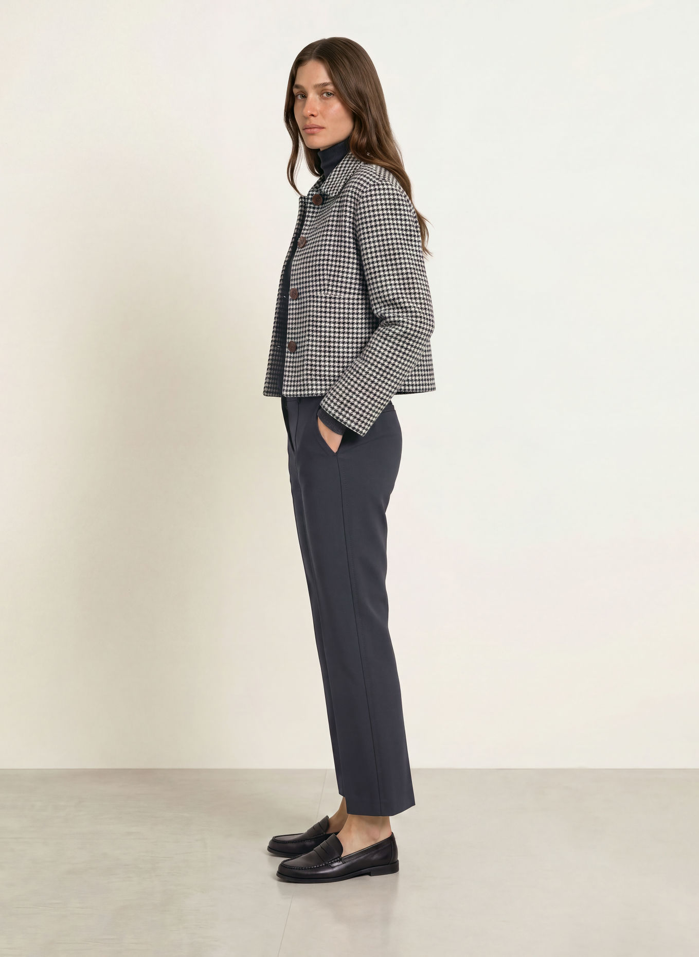 pamela henson PHJOSKE Boxy Jacket: DARK BLUE / DARK BROWN / BEIGE