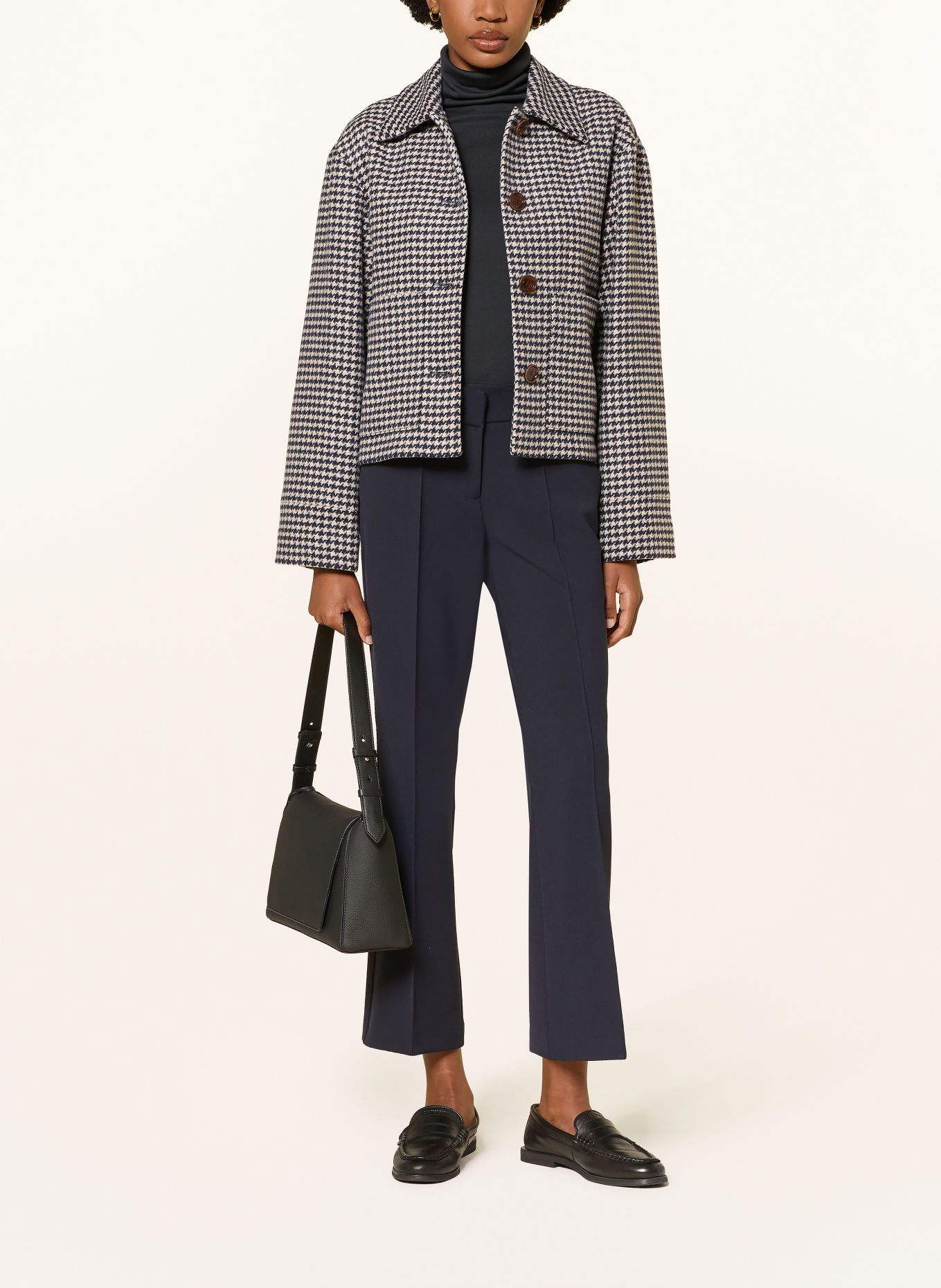 pamela henson PHJOSKE Boxy Jacket: DARK BLUE / DARK BROWN / BEIGE