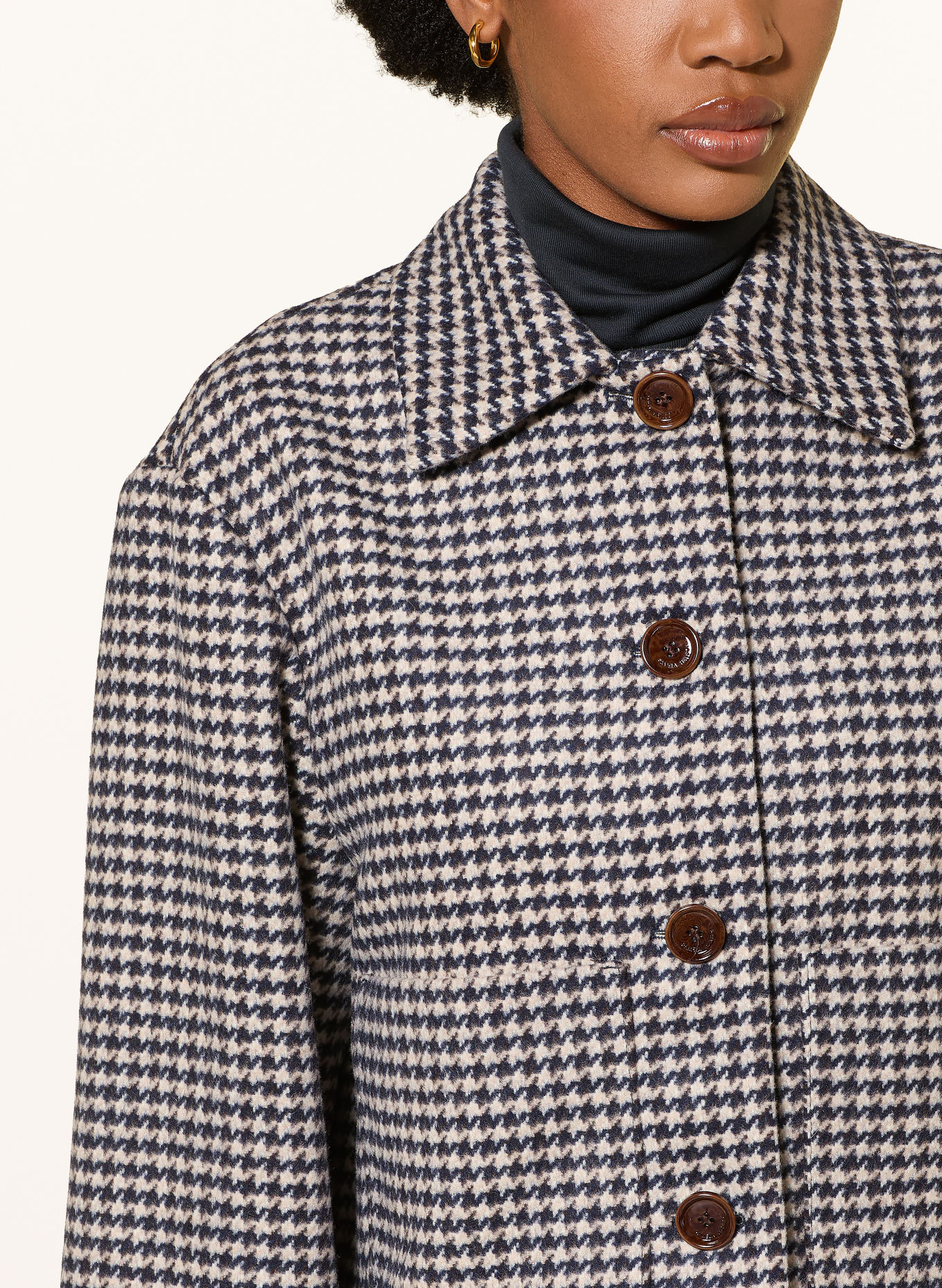 pamela henson PHJOSKE Boxy Jacket: DARK BLUE / DARK BROWN / BEIGE