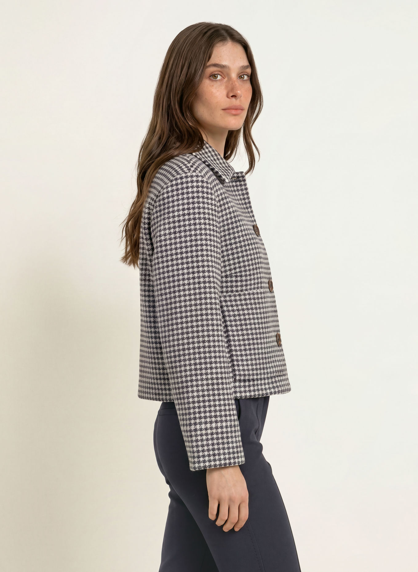 pamela henson PHJOSKE Boxy Jacket: DARK BLUE / DARK BROWN / BEIGE