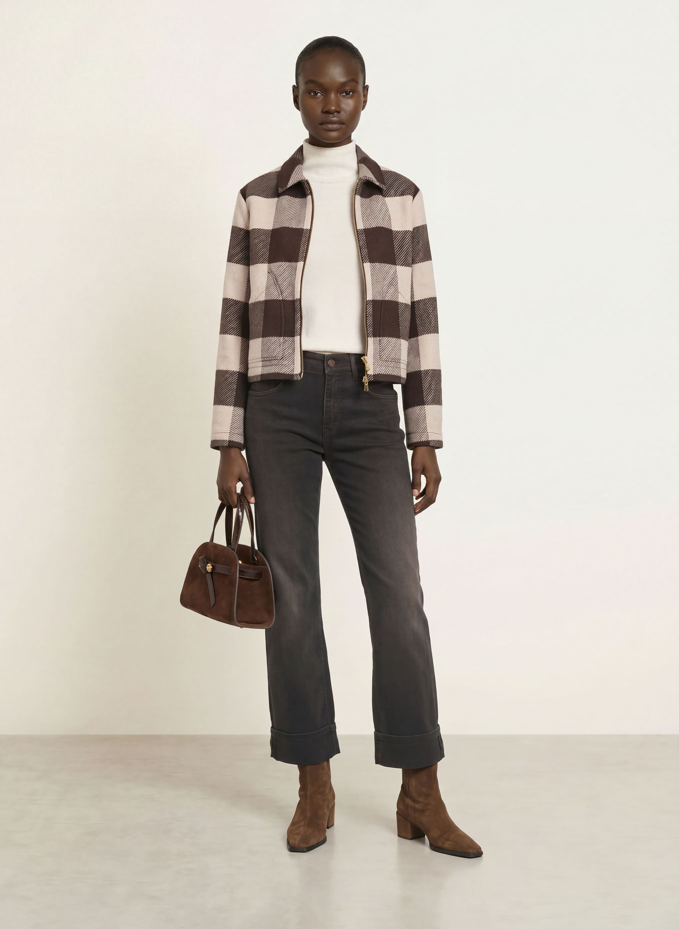 pamela henson PHIRIS Boxy Jacket: DARK BROWN / LIGHT BROWN / BEIGE