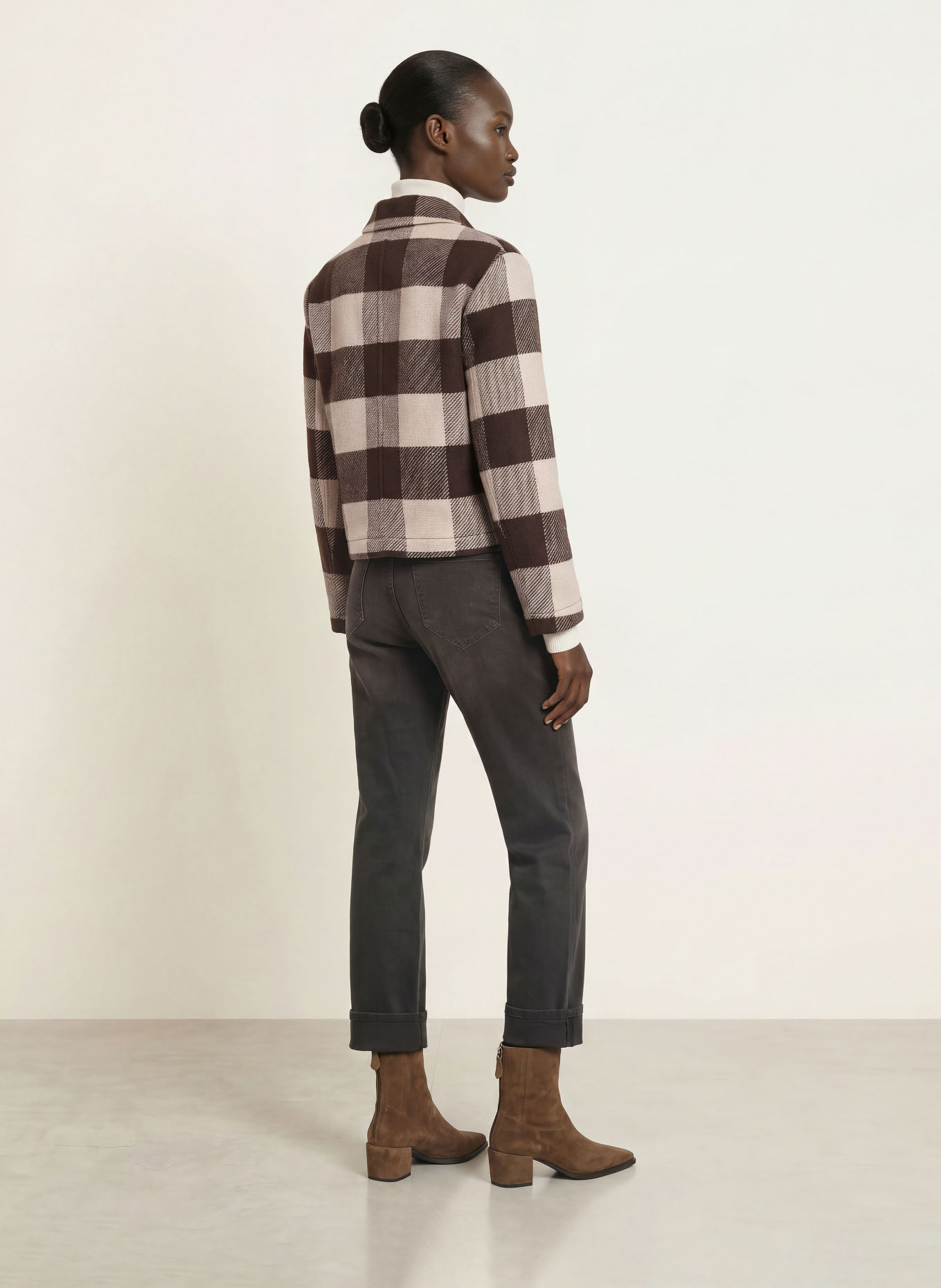pamela henson PHIRIS Boxy Jacket: DARK BROWN / LIGHT BROWN / BEIGE