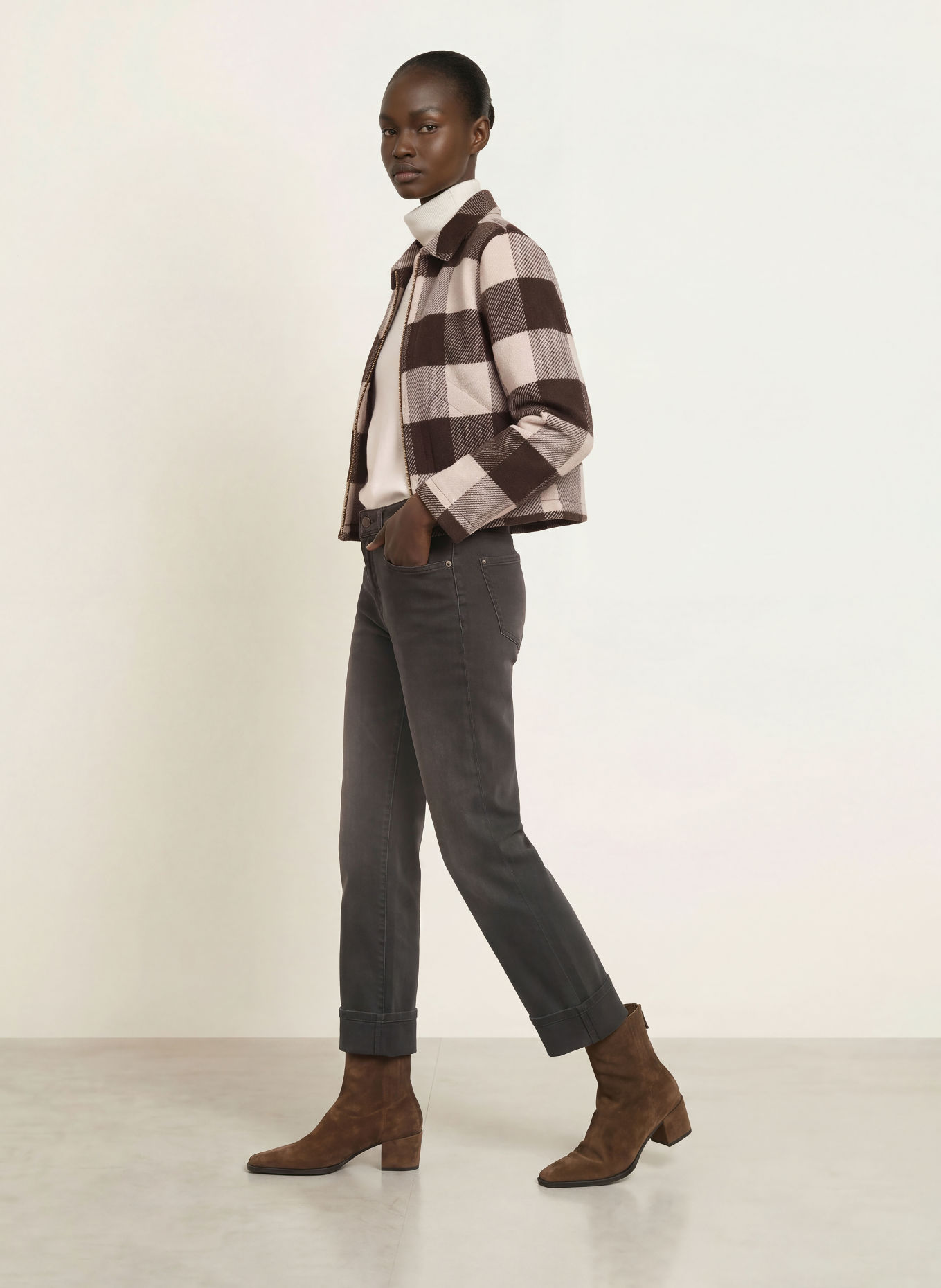 pamela henson PHIRIS Boxy Jacket: DARK BROWN / LIGHT BROWN / BEIGE