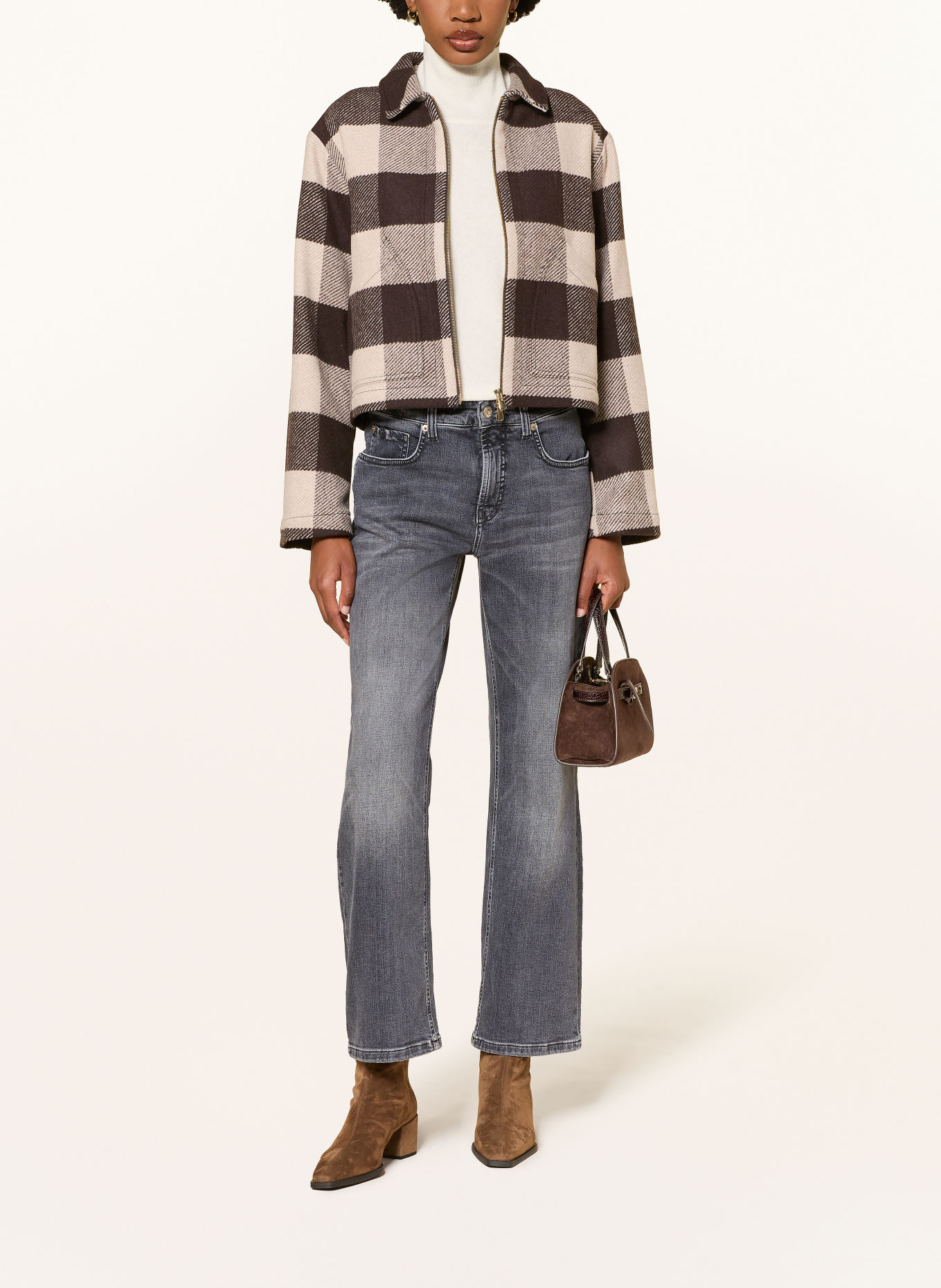 pamela henson PHIRIS Boxy Jacket: DARK BROWN / LIGHT BROWN / BEIGE