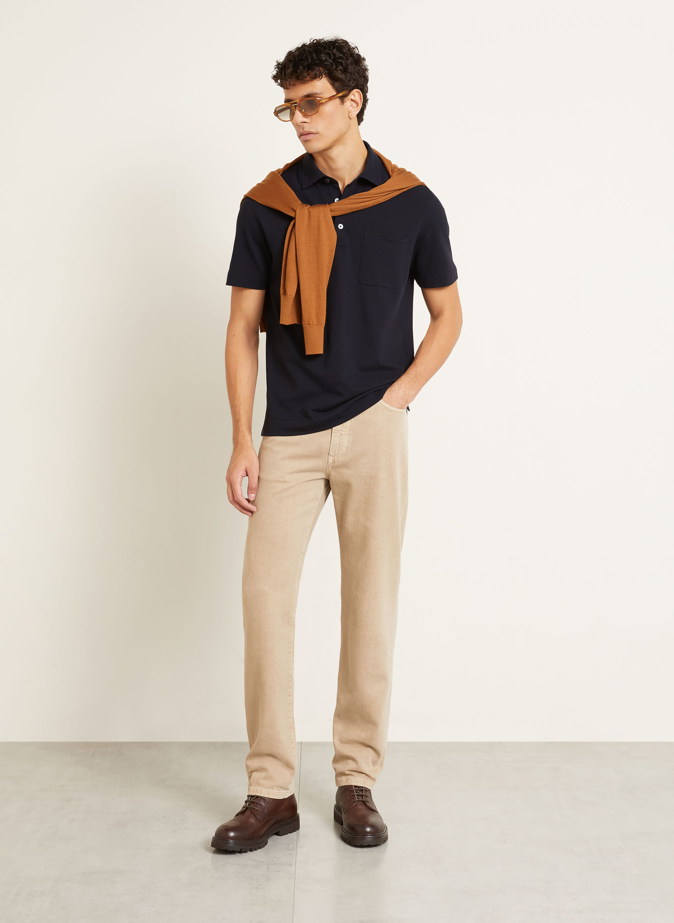 ZEGNA Polokošile z piké: TMAVĚ MODRÁ