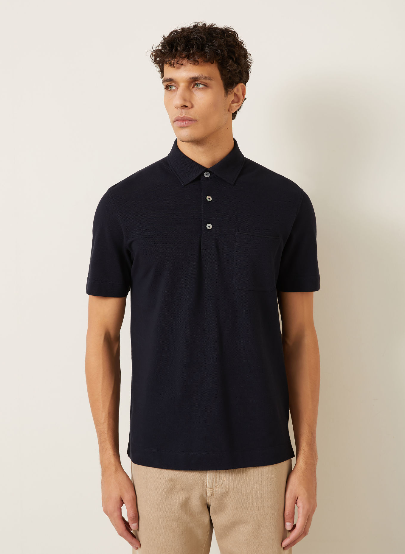 ZEGNA Polokošile z piké: TMAVĚ MODRÁ