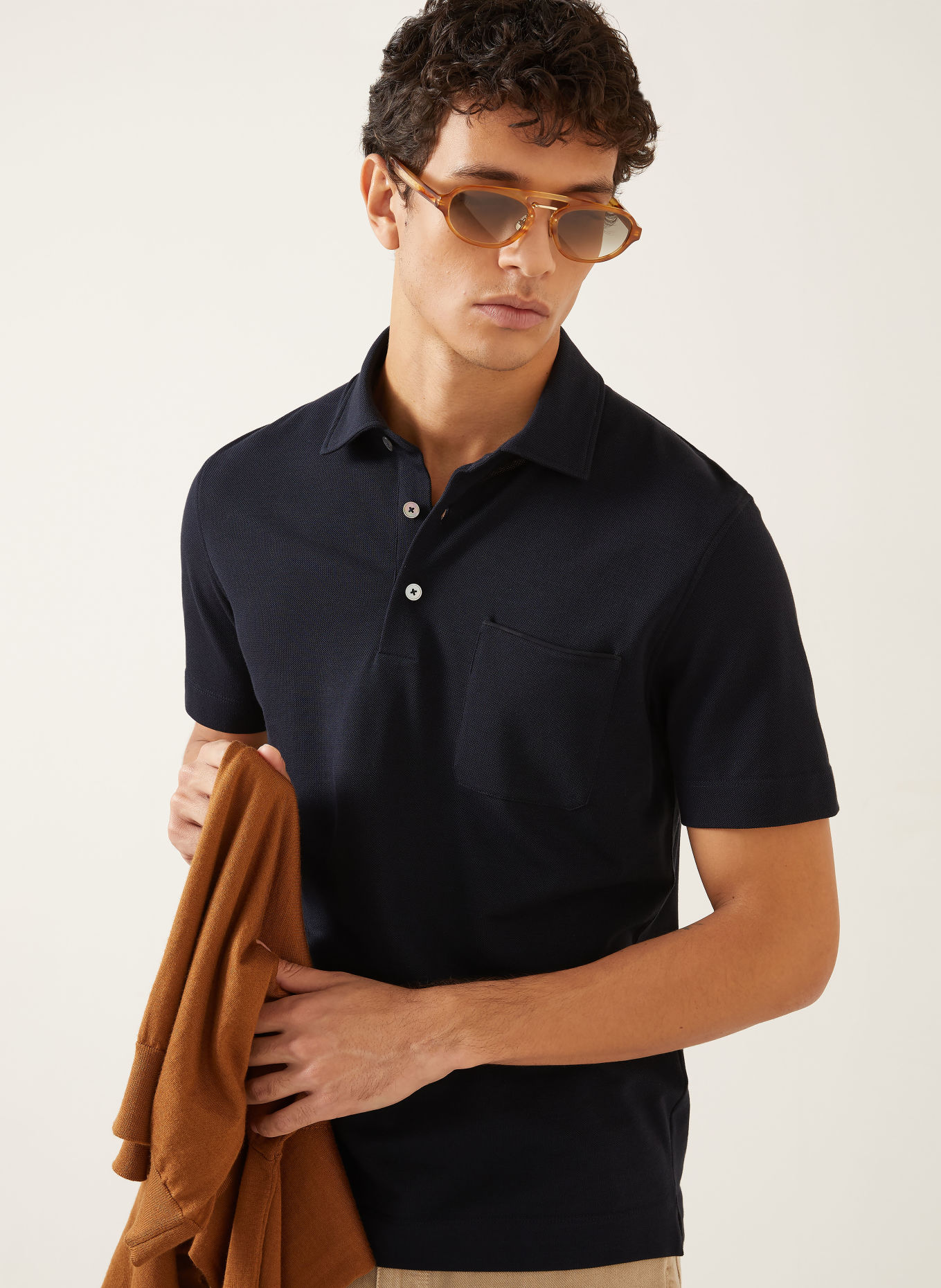 ZEGNA Polokošile z piké: TMAVĚ MODRÁ