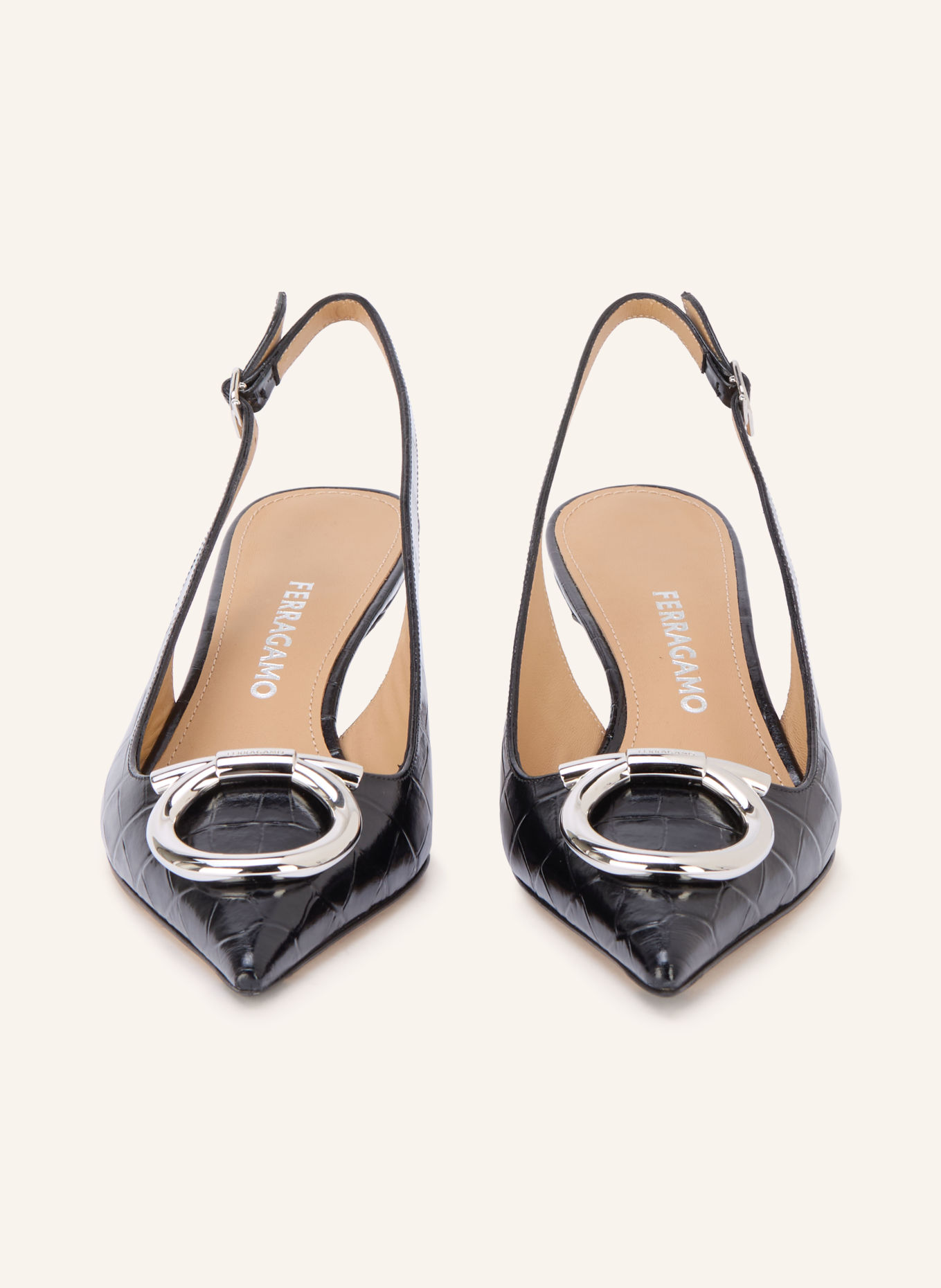FERRAGAMO Slingbacks SARA: ZWART / GOUD