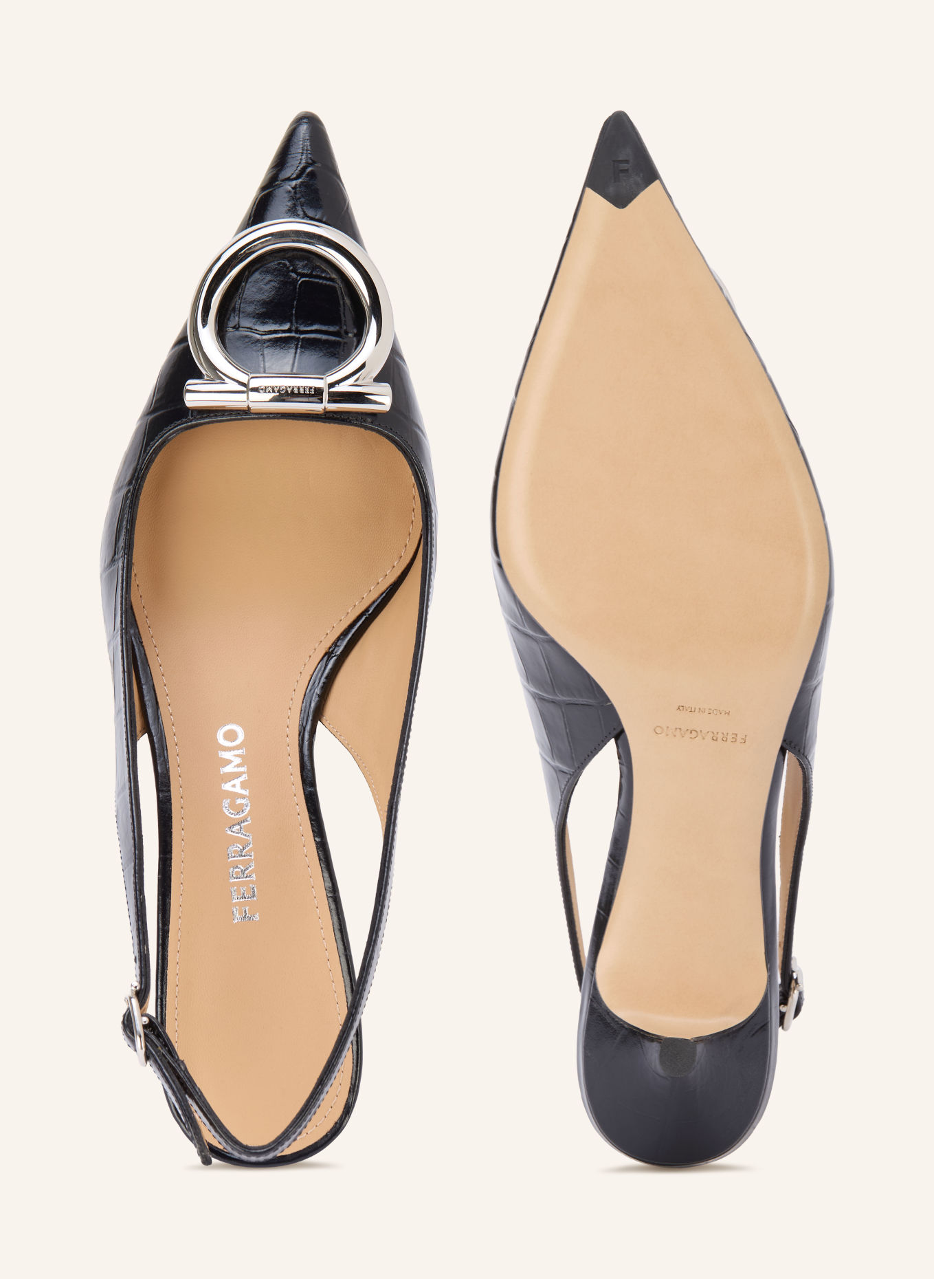 FERRAGAMO Slingbacks SARA: ZWART / GOUD